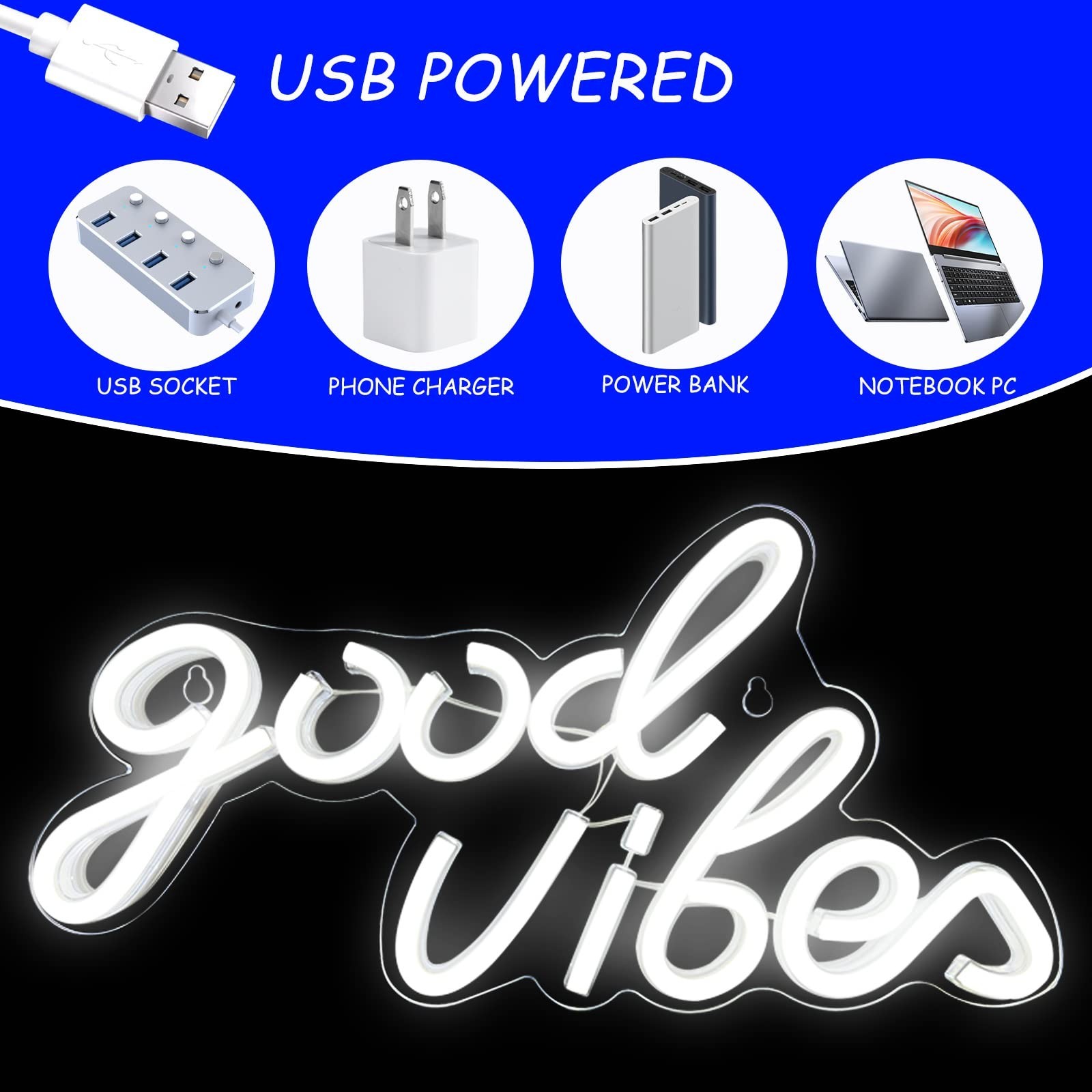 Good Vibes Neon Sign White Good Vibes Neon Lights USB Operated Aesthetic LED …