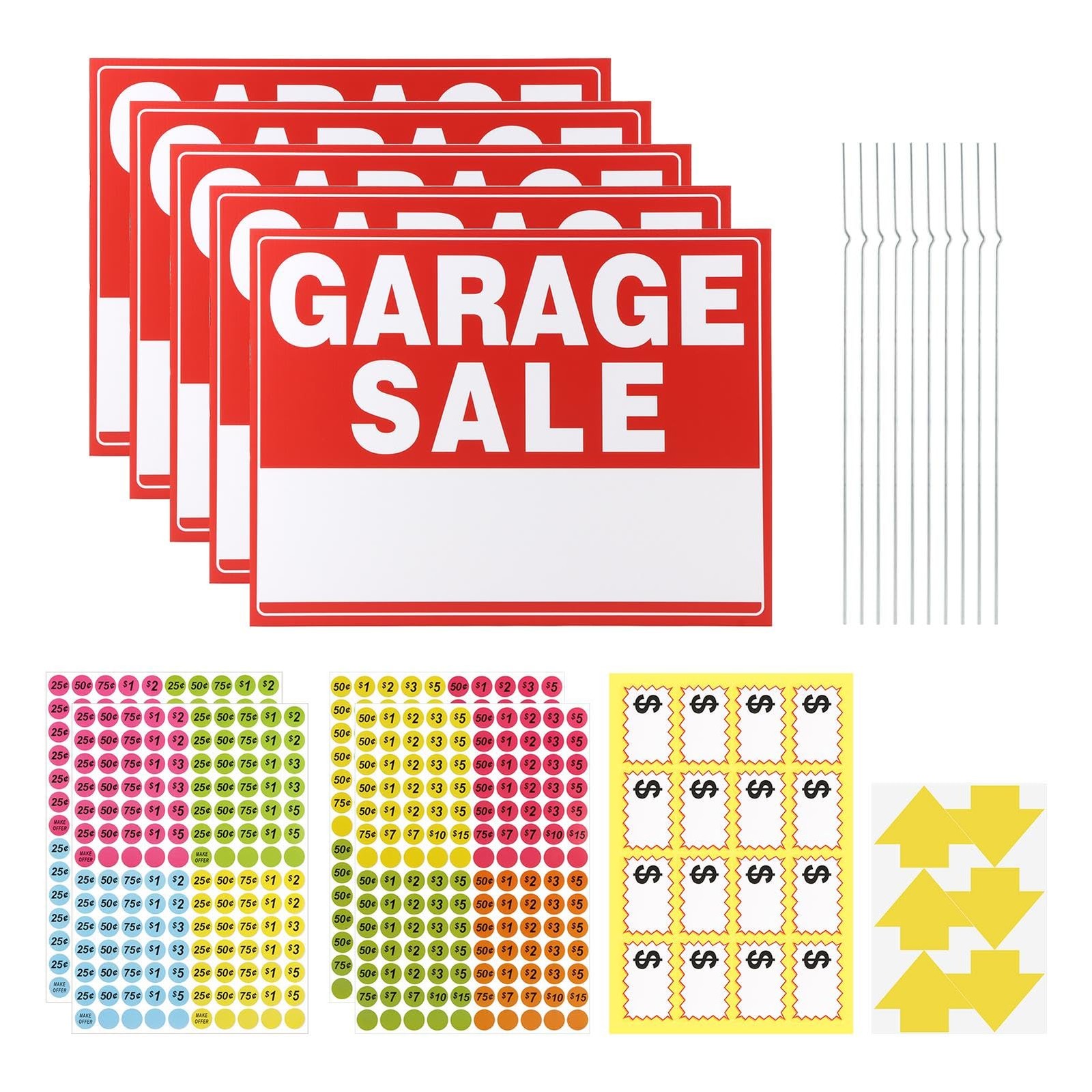 5 Pack 17×13 Inch Double Sided Corrugated Plastic Yard Garage Sale Signs