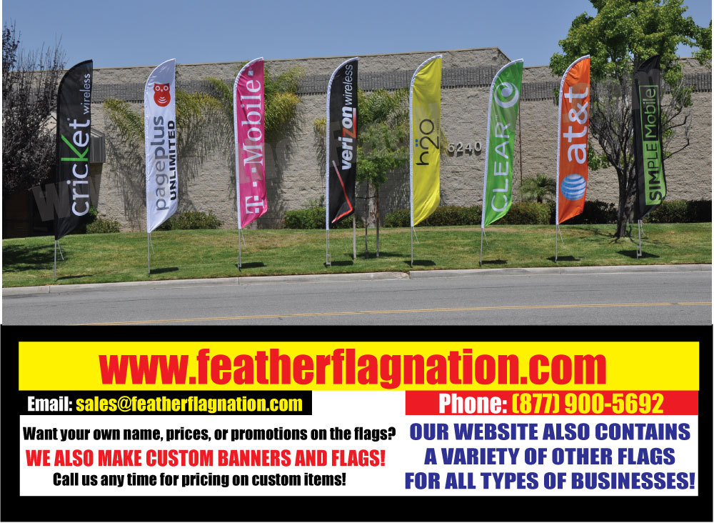 TWO « Simple Mobile » Feather Banner Flag Sets – POLE SETS INCLUDED w/ spikes