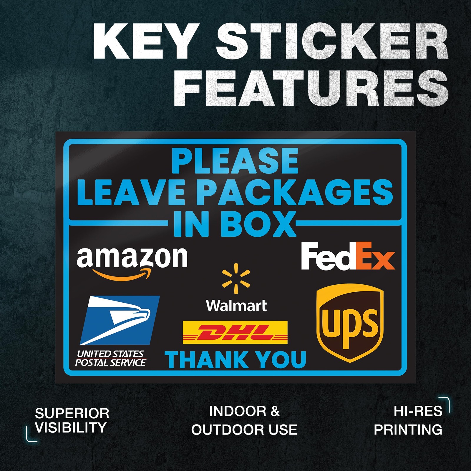 Leave Packages in Box Sticker, 10 x 7 Inch Reflective UV Laminated Vinyl
