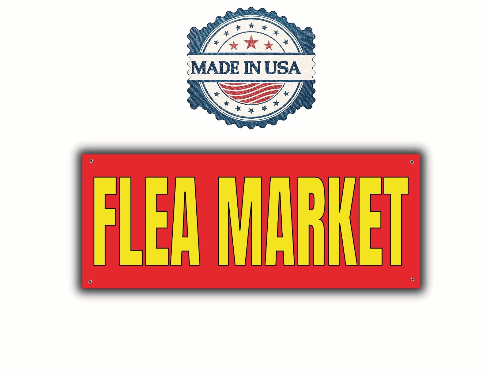 Flea Market Banner 48×20 Inches, Large Red and Yellow Advertising Sign, Durable