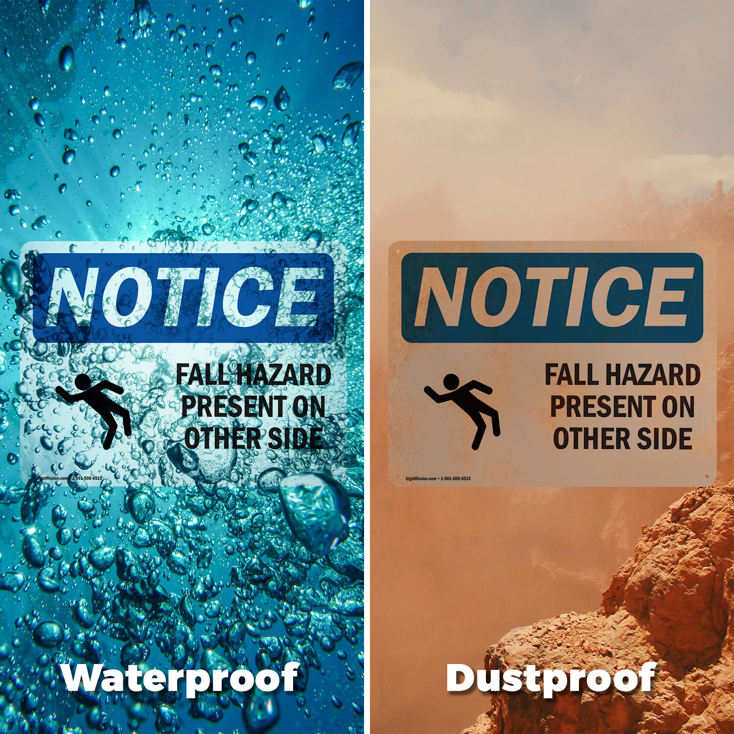 (2 Pack) Fall Hazard Present On Other Side OSHA Notice Sign Decal Metal Plastic