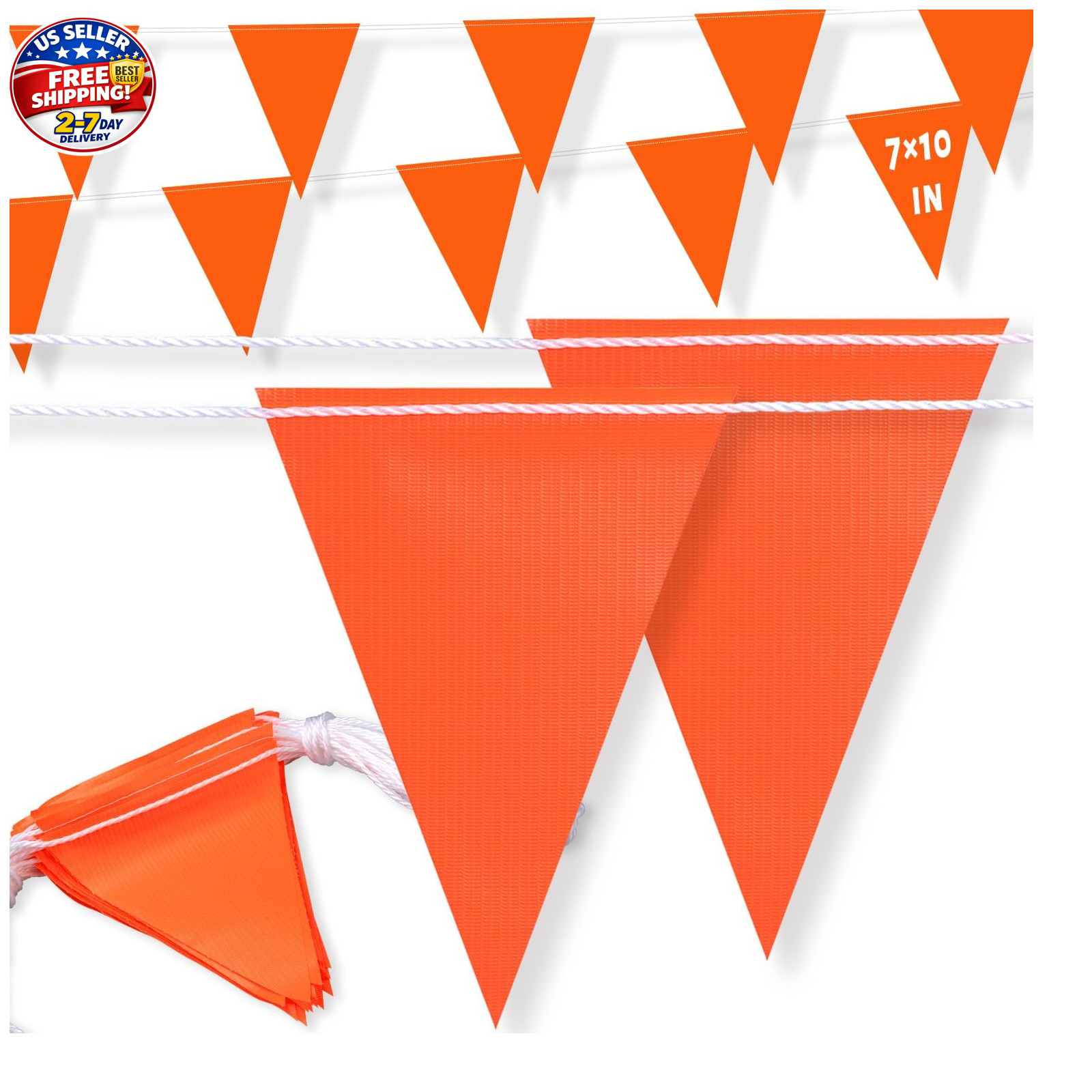 105ft Pennant Banner Flags, 7×10 Orange 45 Pcs High Visibility Safety Flagging o