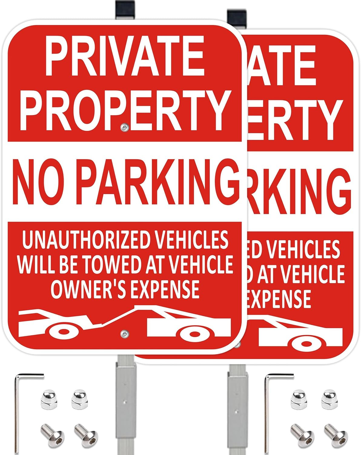 (2 Pack) Large Private Property No Parking Sign with Stake 36&Prime; Tall | 14&Prime; x 10&Prime;