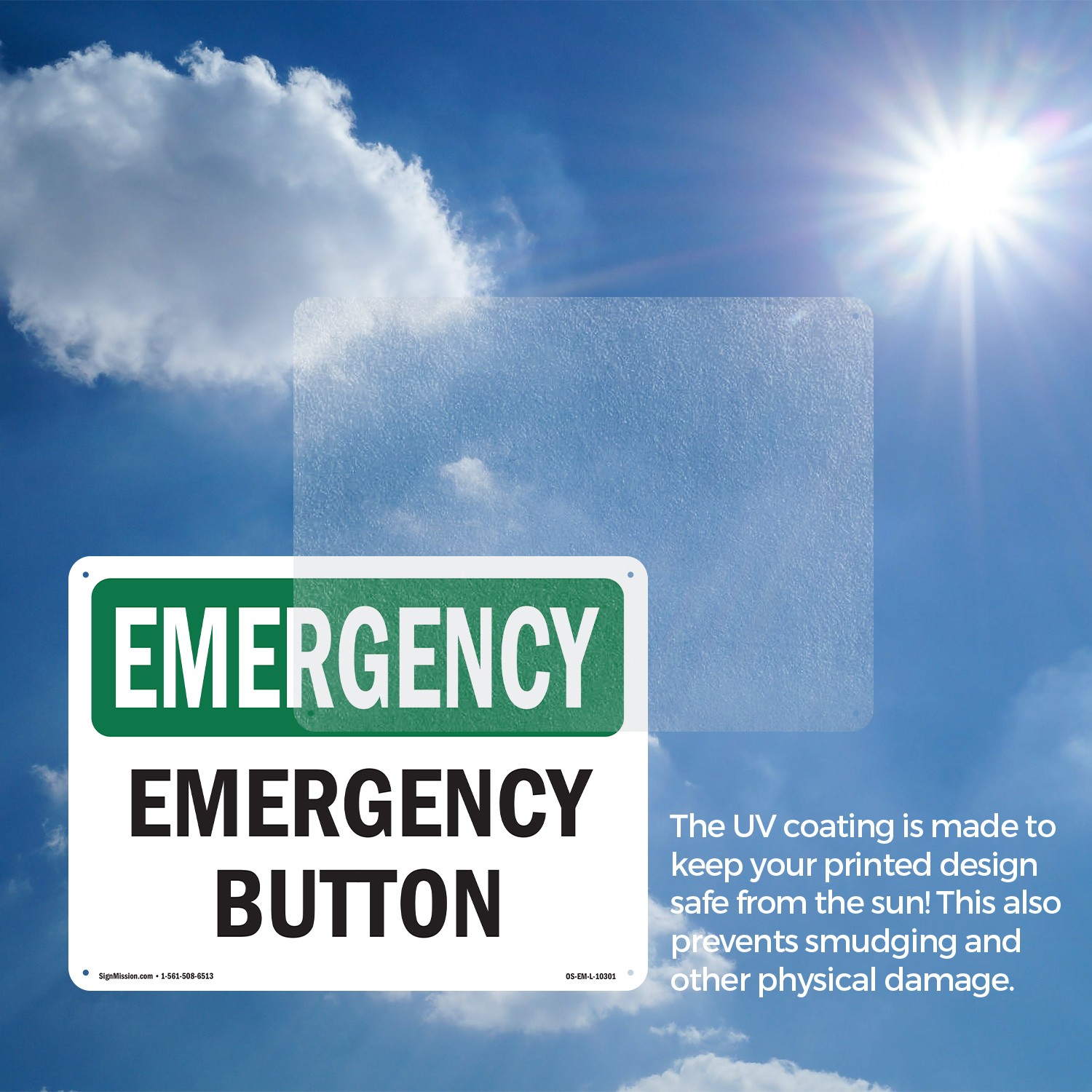 Button OSHA Emergency Sign Metal, Plastic, Or Decal – 5 or 10 Pack