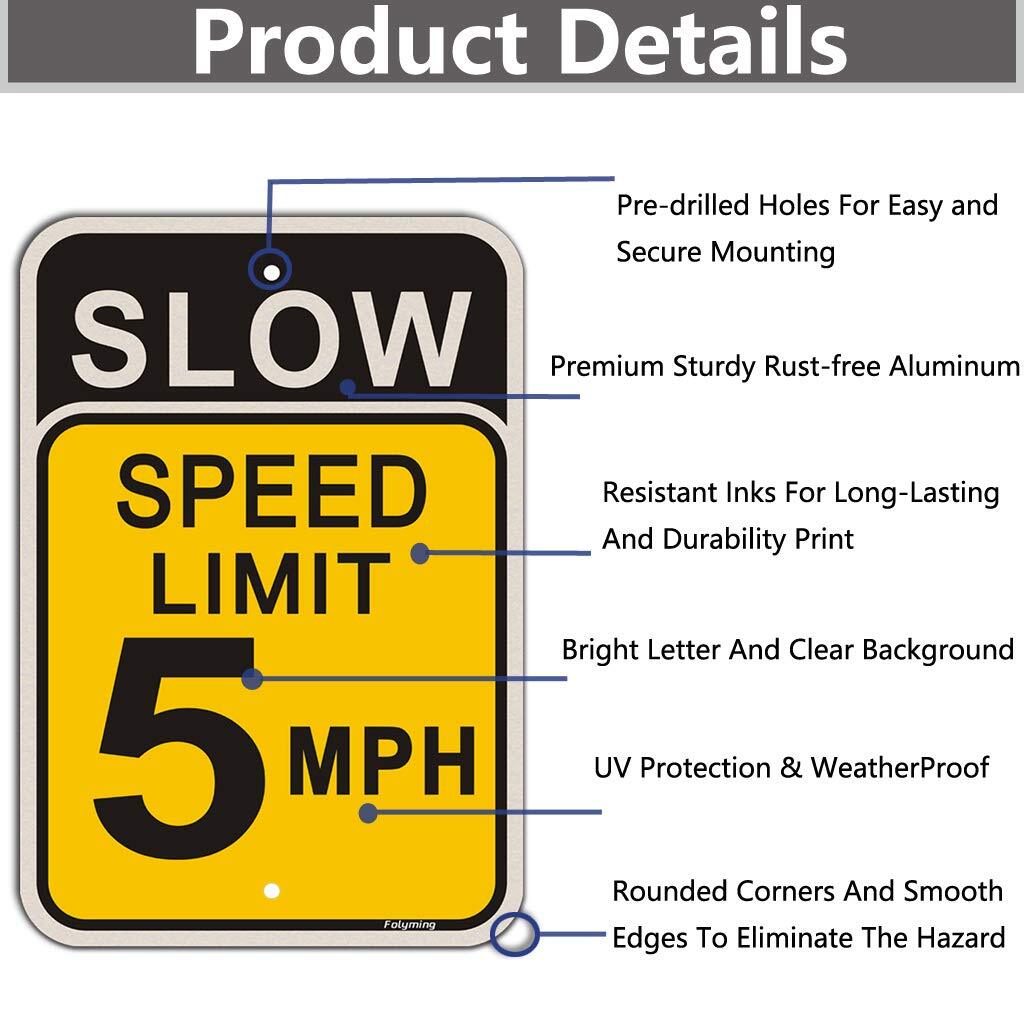 2-Pack 5 MPH Slow Speed Limit Reflective Signs 18×12” Rustproof Aluminum