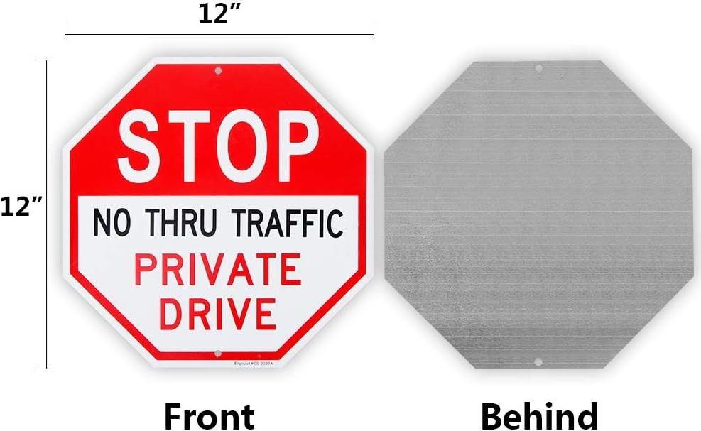 2 Pack No Thru Traffic Private Drive Sign 12×12&Prime; Alumin Reflective Sign Driveway