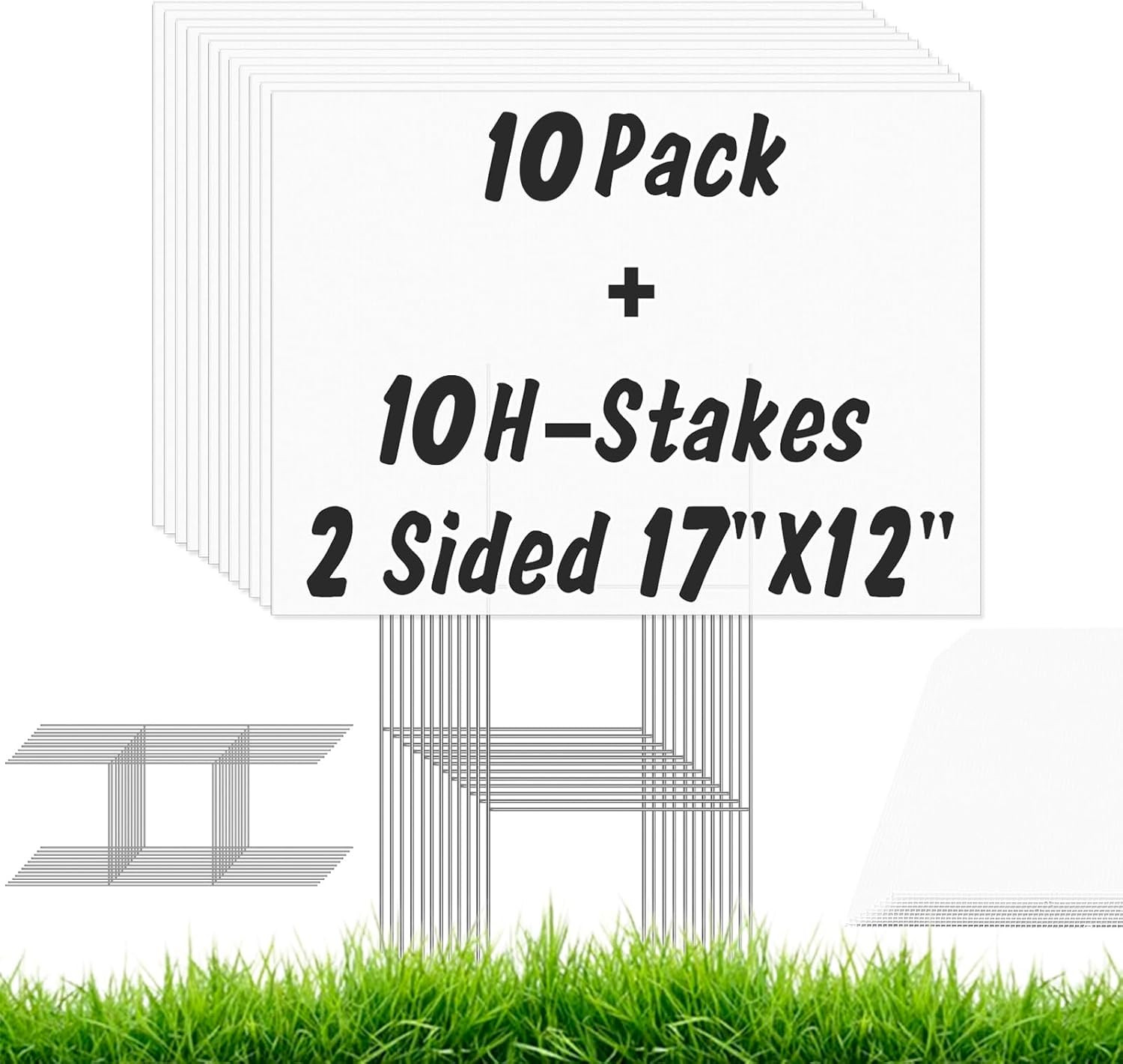 10Pcs Blank Yard Signs with Stakes, IKAYAS 17X12Inch White Garden Yard Signs Yar