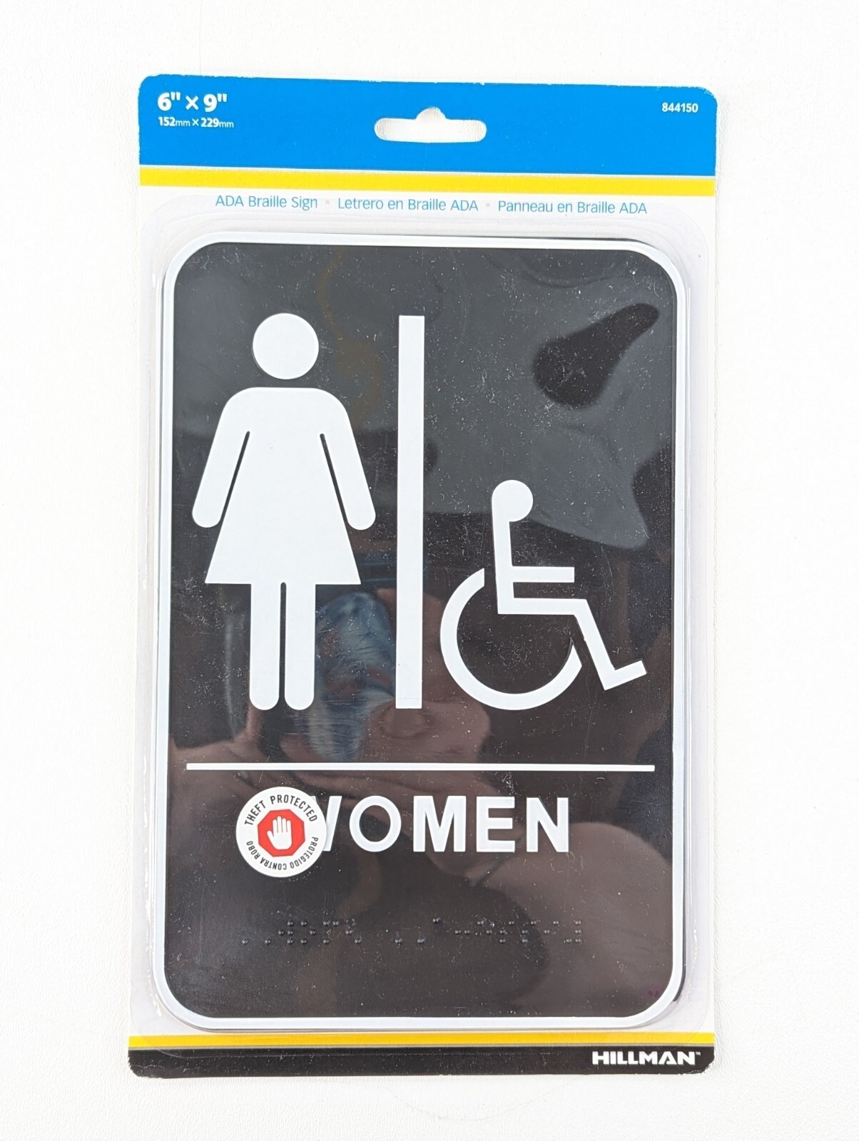 Women&rsquo;s Restroom Bathroom Door Sign w Braille 6 x 9  » Black White Self Adhesive