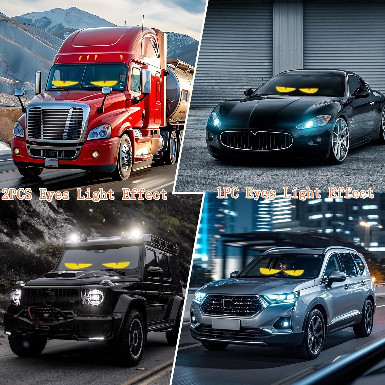 Customizable 23&Prime; x 5&Prime; LED Eyes for Car Windshield – Bluetooth & USB Powered