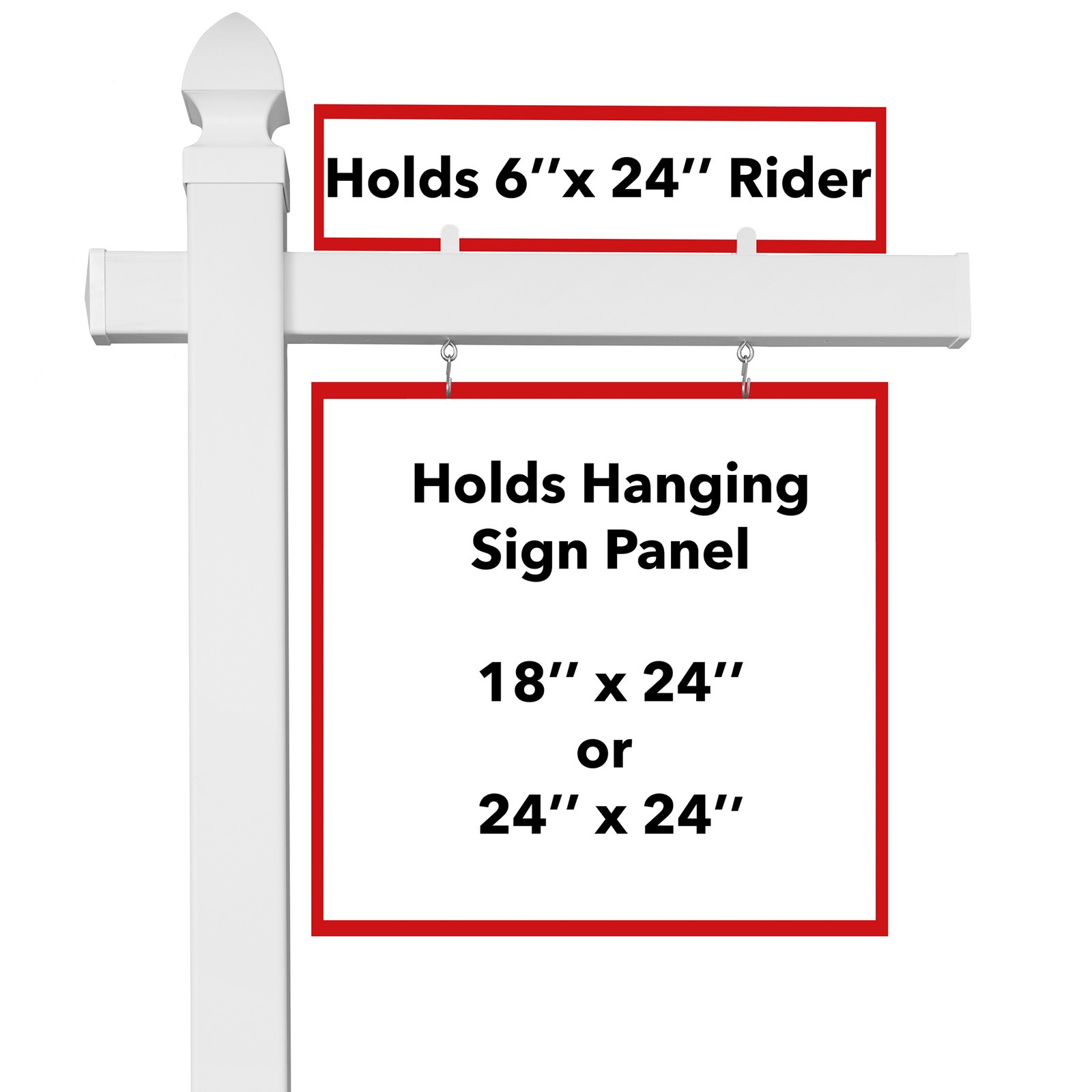 72&Prime; x 36&Prime; Real Estate Yard Sign Post with 2 Cap Options – Vinyl PVC – White –