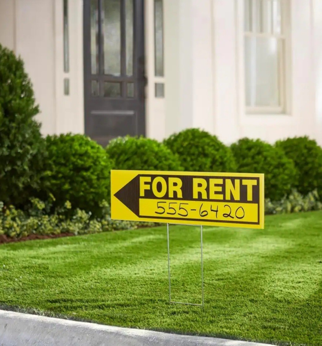 Everbilt Plastic Yellow 6&Prime; X 24&Prime; For Rent Sign w/Metal Stake Holder