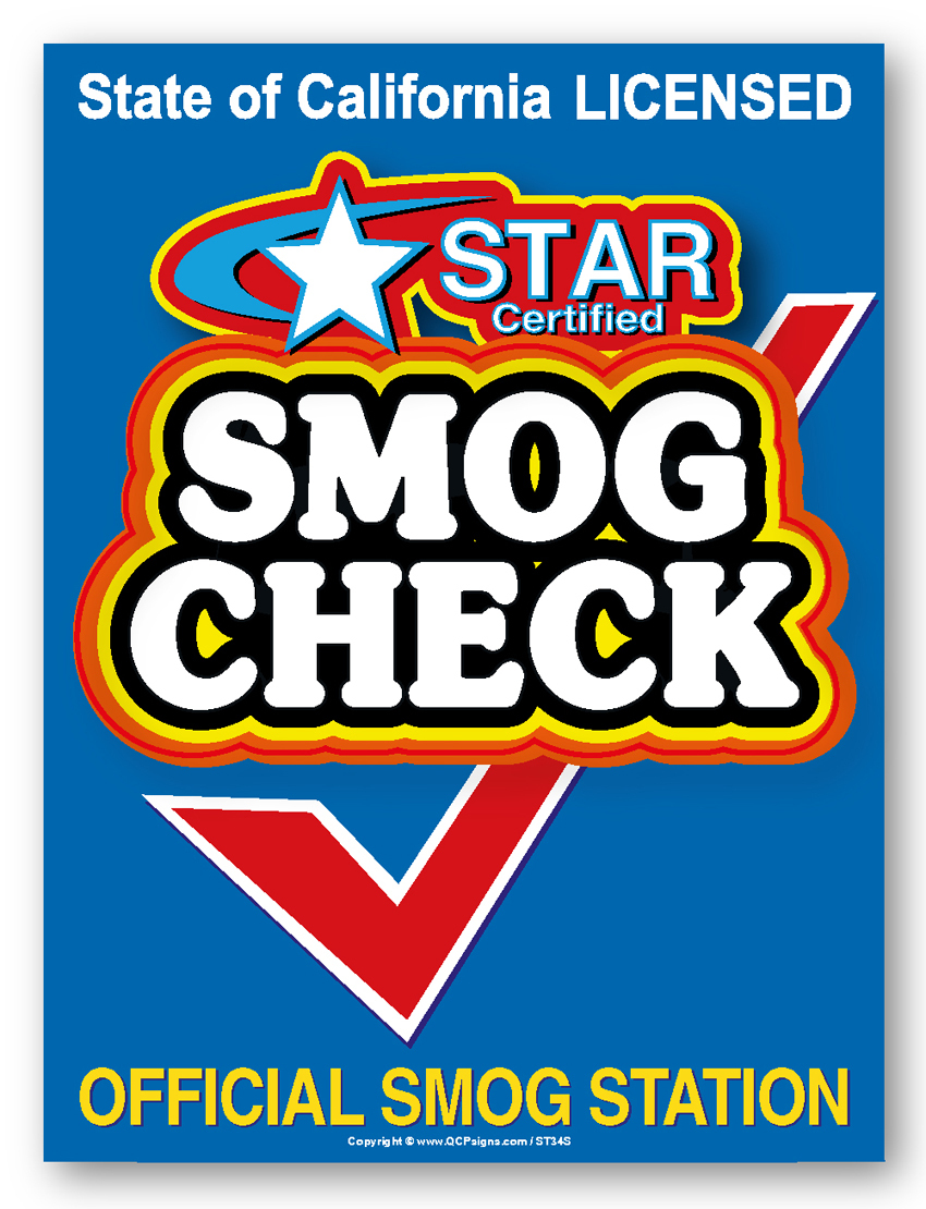 Smog Check, Star Certified, 30&Prime; x 40&Prime; window decal label sticker sign