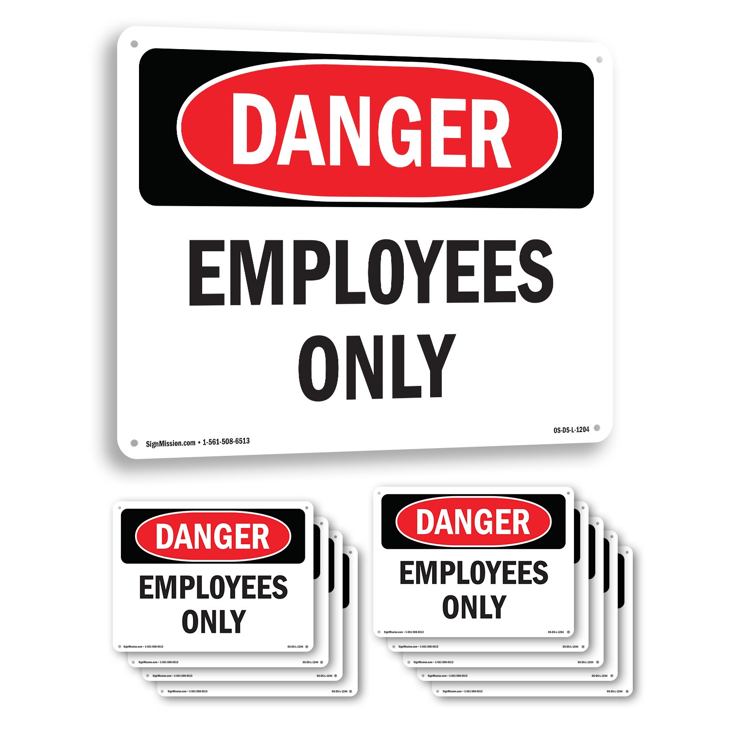 Employees Only OSHA Danger Sign Metal, Plastic, Or Decal – 5 or 10 Pack