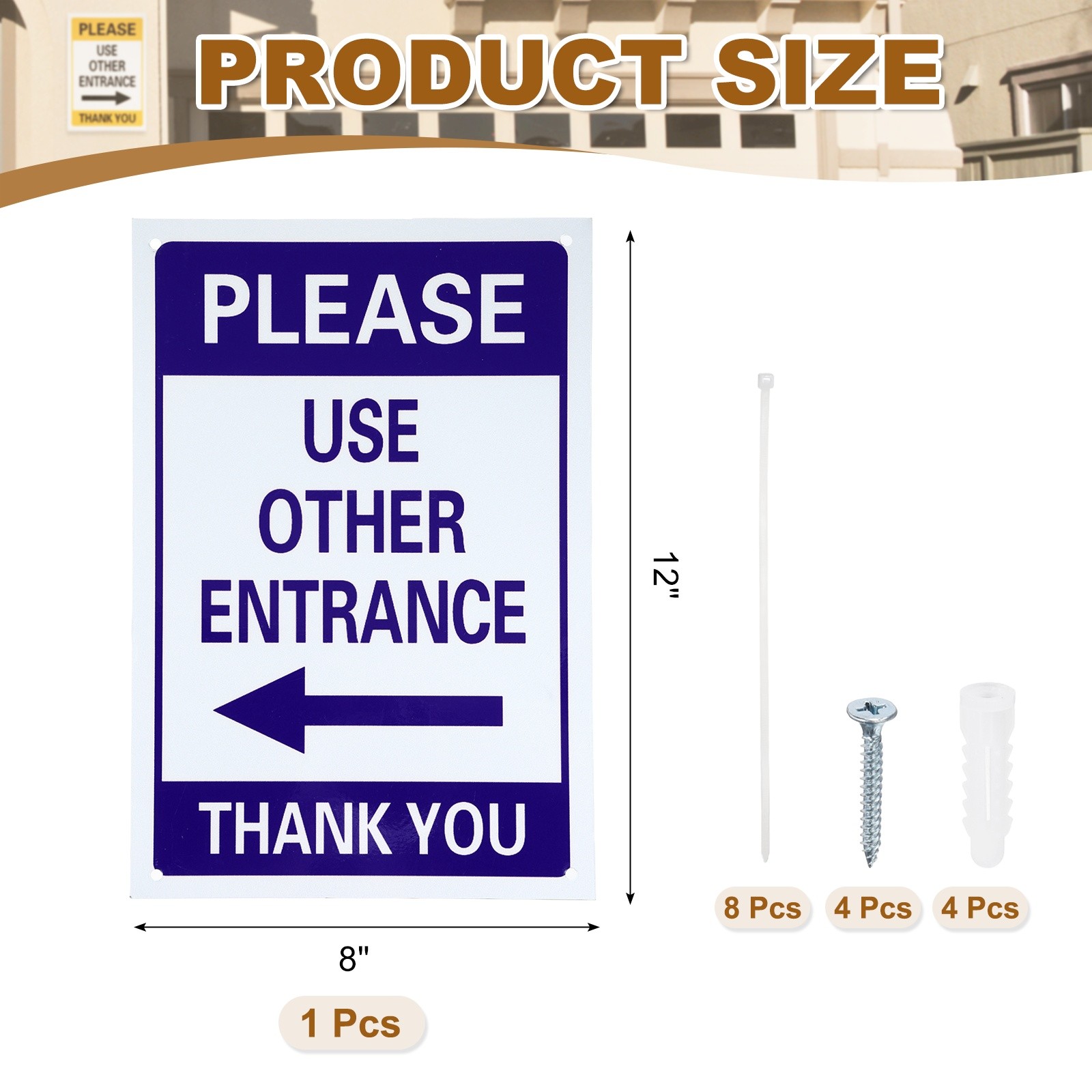 Please Use Other Entrance Thank You Sign, Left Arrow, Blue on White
