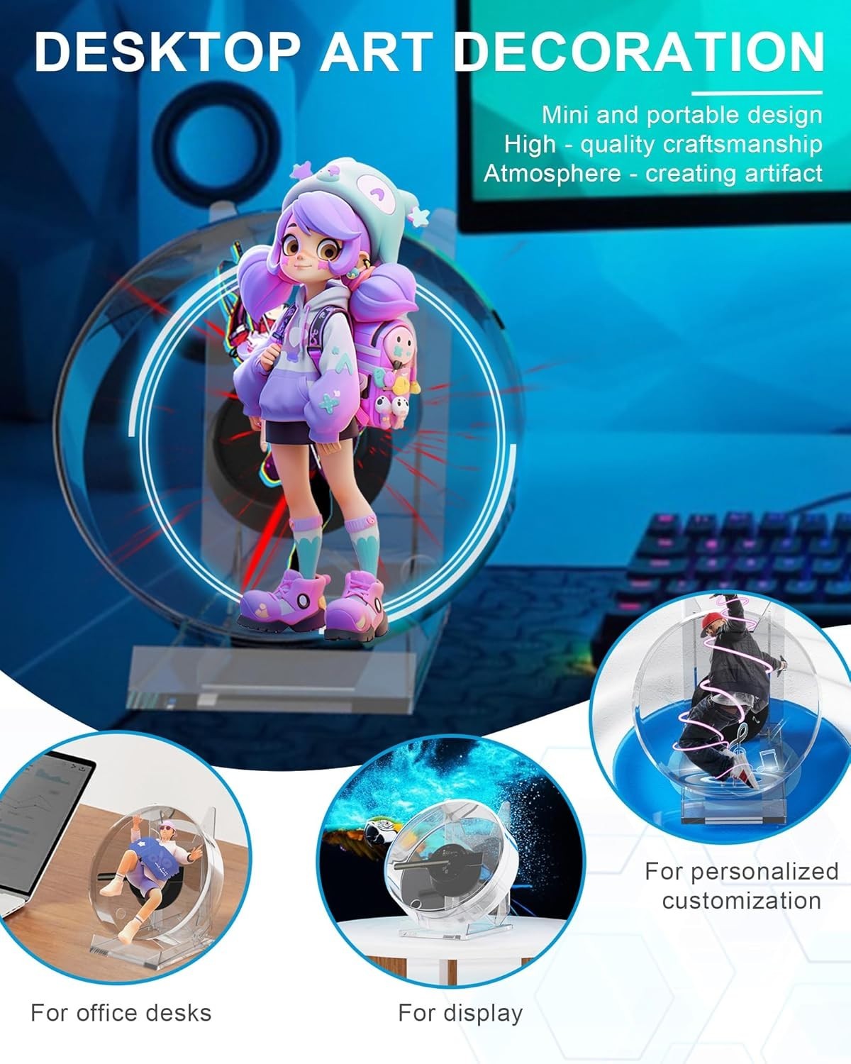 3D Hologram Fan Acrylic 4.72in Portable WiFi App Control for Events Home