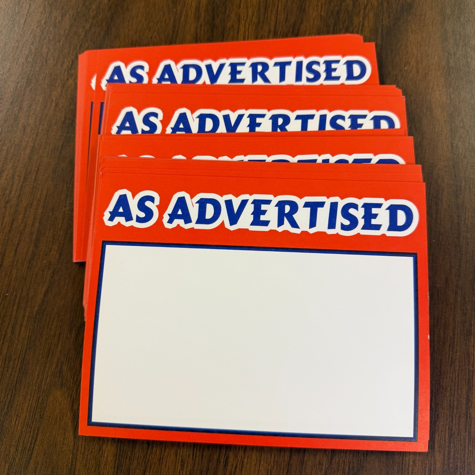 100 pieces As Advertised Price & Sale Retail Signs 5.5&Prime;x7&Prime;-Red/White/Blue