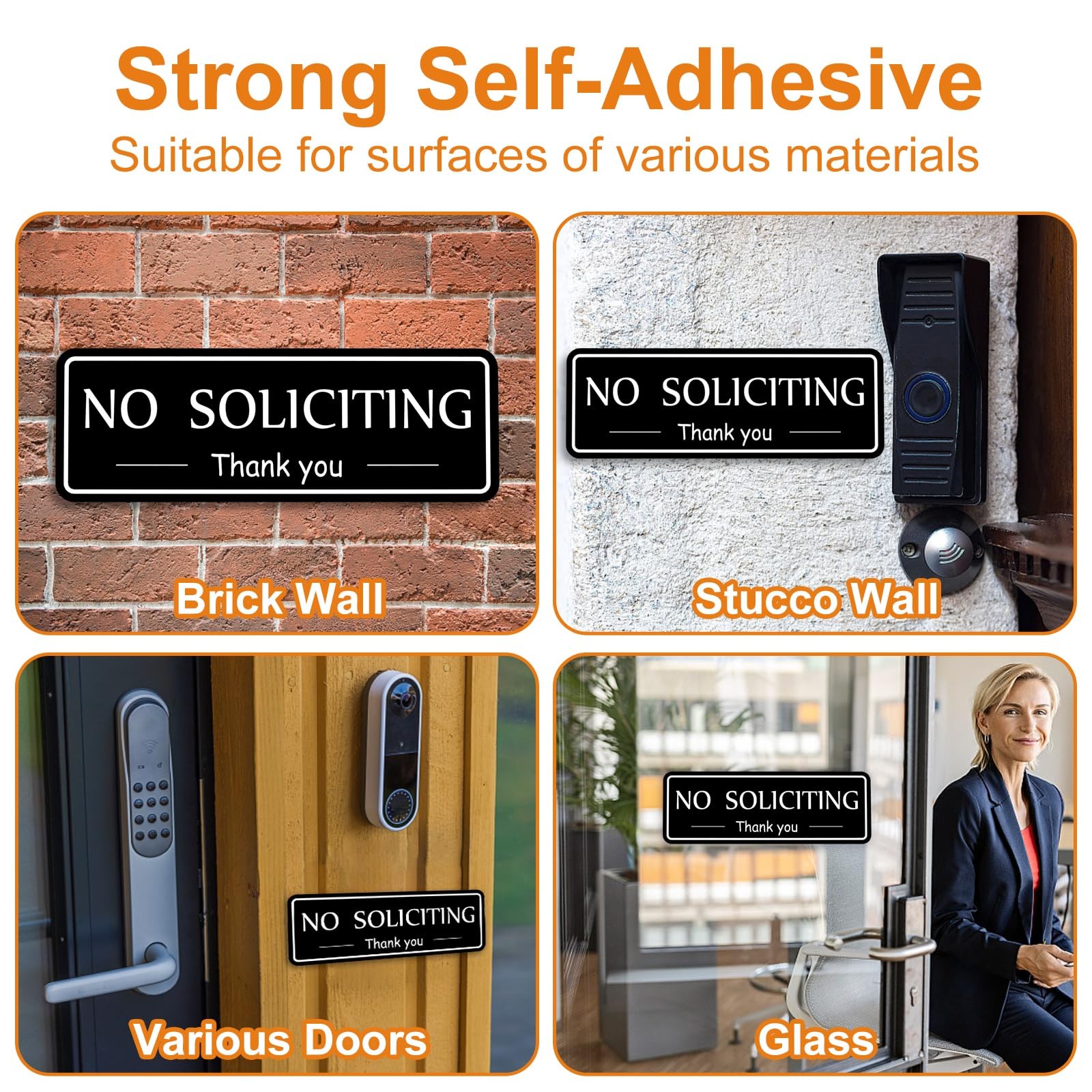 2 Pack No Soliciting Sign for House, Strong Self-Adhesive No Solicitation Sig…