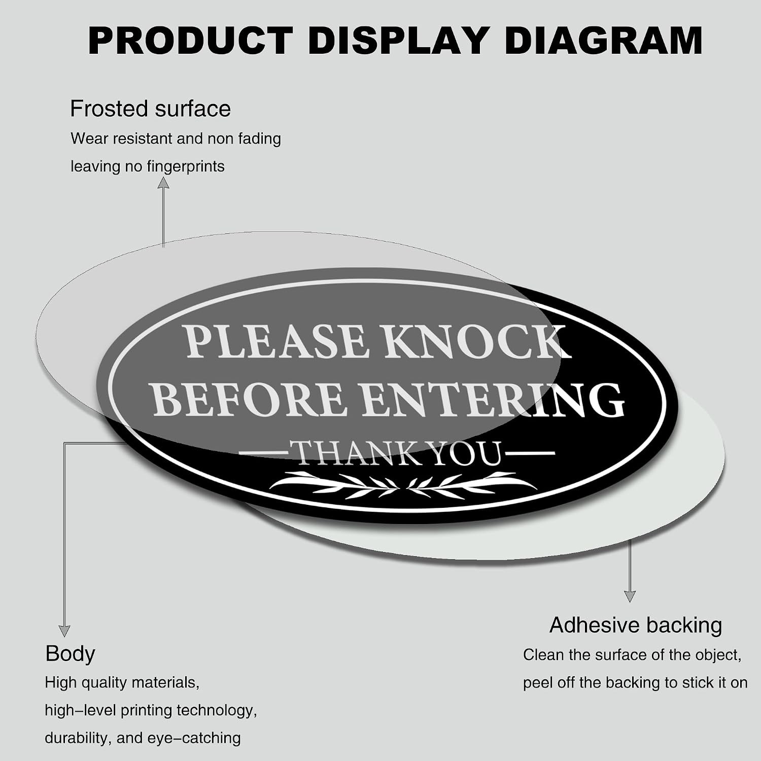 Please Knock Sign for Door, UV Resistant Self Adhesive Vinyl Please Knock