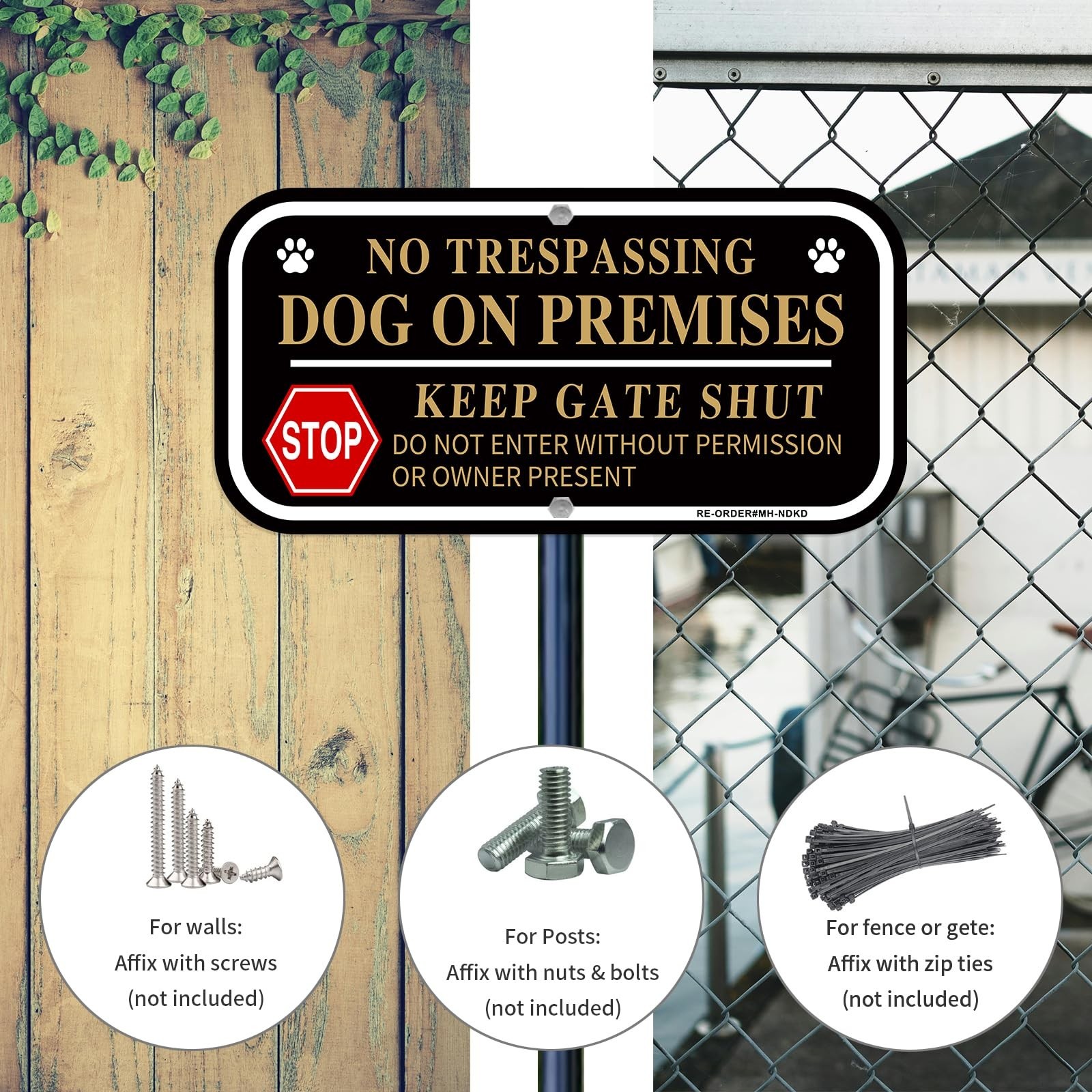 No Trespassing Dog On Premises Signs, 2 Pack Dog On Premises Keep Gate Shut S…