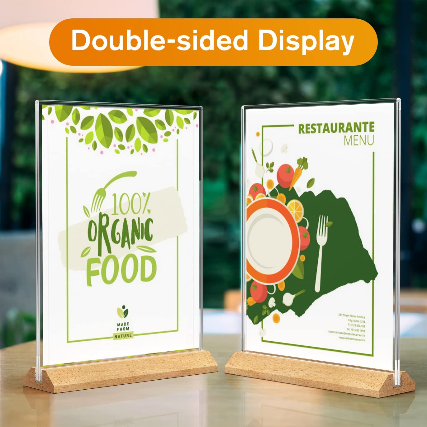 MaxGear Acrylic Sign Holder 8.5×11, Clear Table Display Stand With Wood
