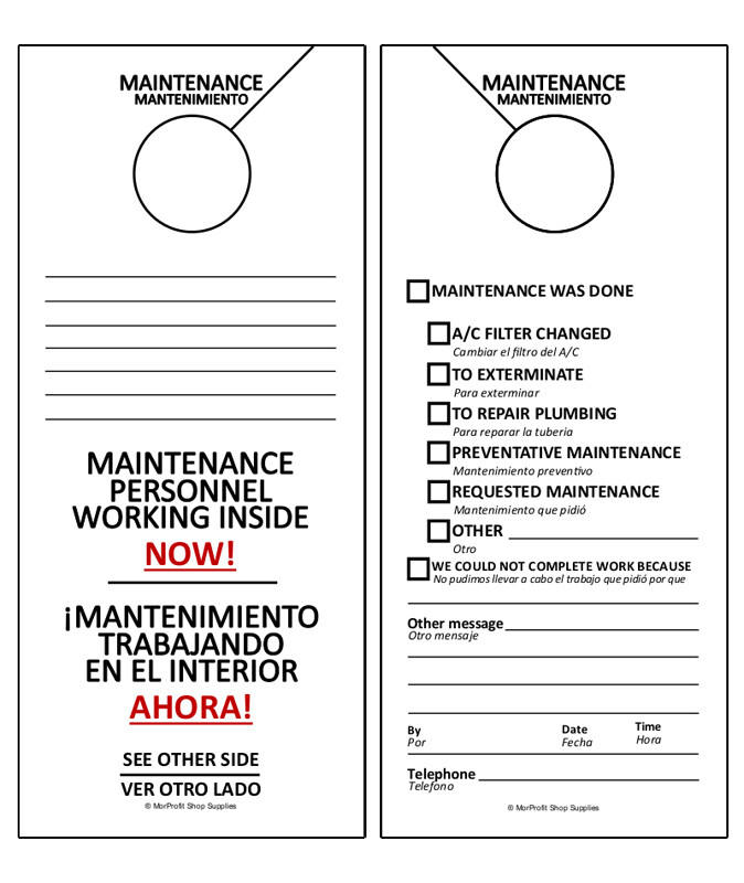 Maintenance Door Hanger Tags – Bilingual for Property Rentals Airbnb (50 Pack)