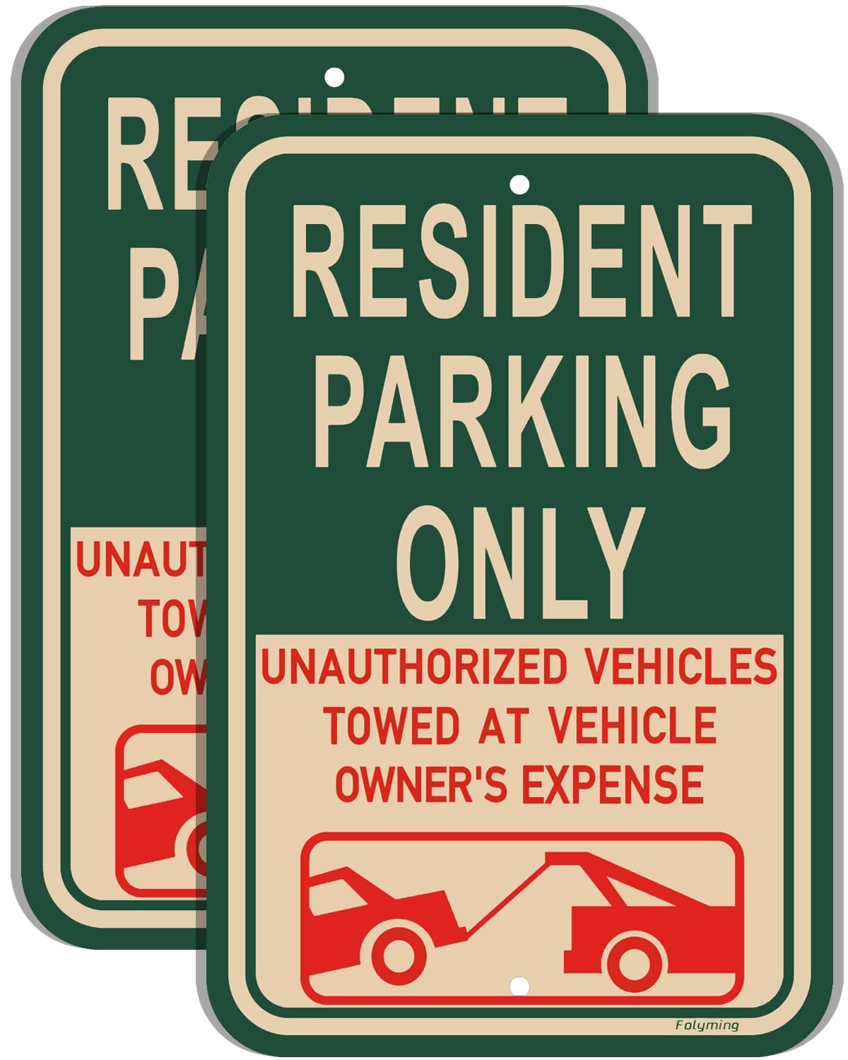 2 Pack Resident Parking Only Unauthorized Vehicles Towed Sign 18×12 Metal