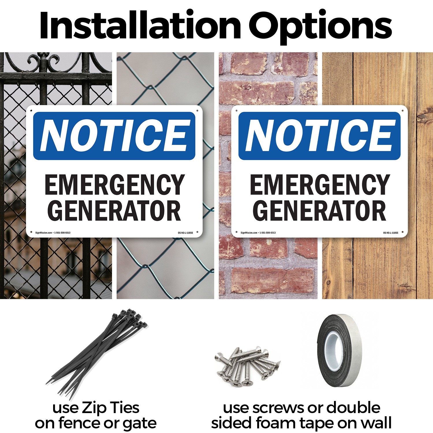Emergency Generator OSHA Notice Sign Metal, Plastic, Or Decal – 5 or 10 Pack
