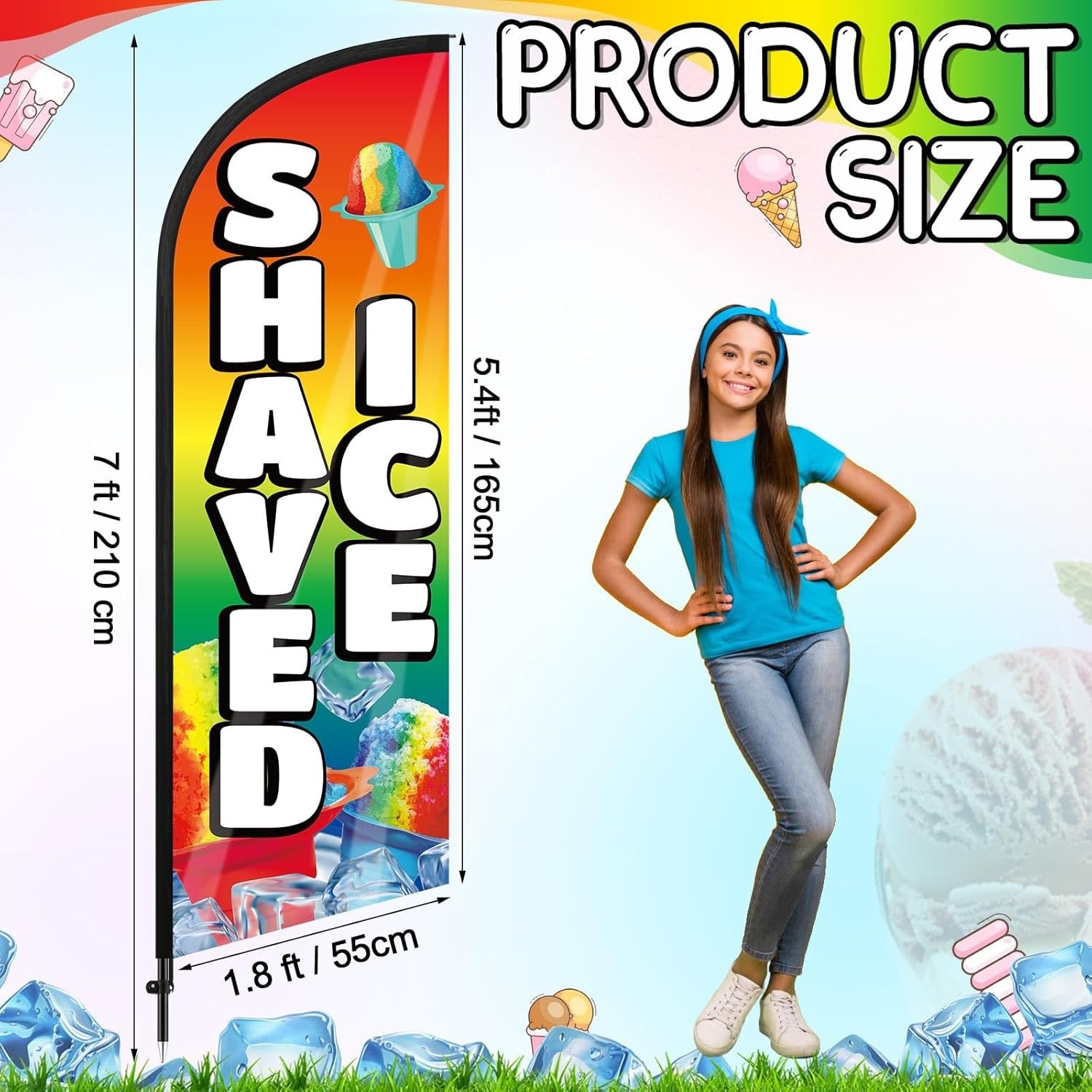 Shaved Ice Feather Flag 7 ft with Pole – Perfect for Outdoor Business Promotions