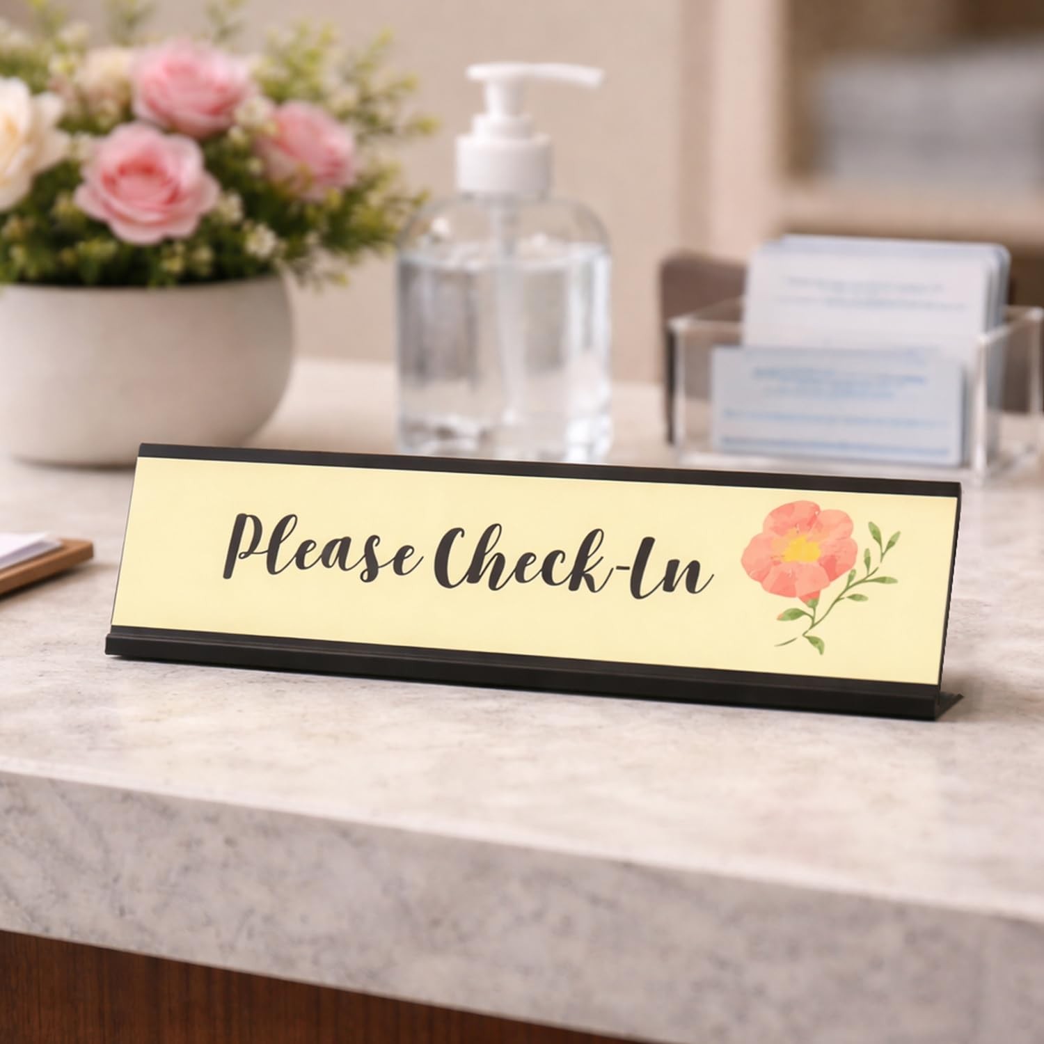 Please CheckIn Designer Desk Sign 2×8 Inch Professional Office Plaque