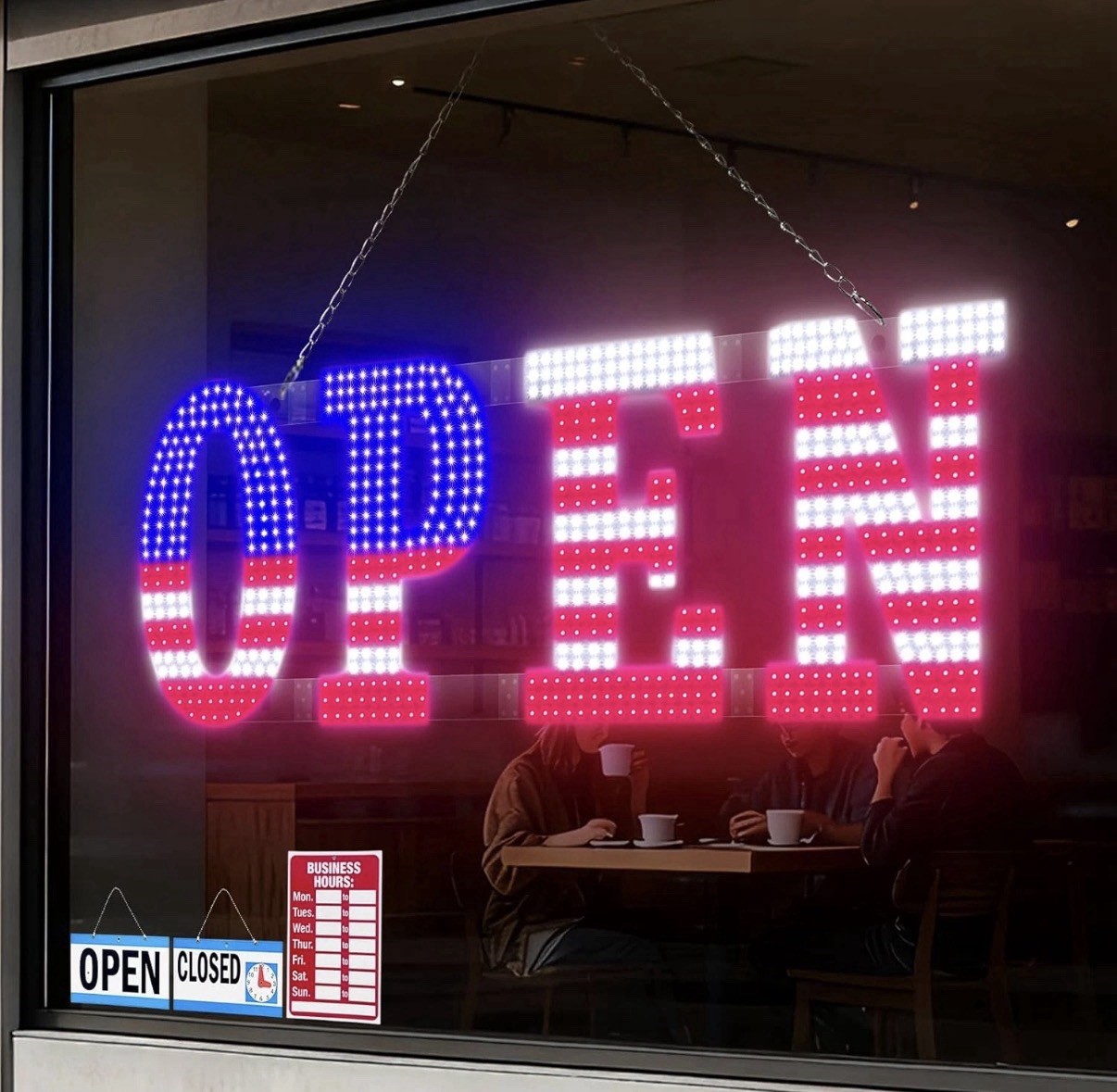 LED Open Signs For Business 30&Prime;X10&Prime; Ultra Bright Open Sign LED USA Flag Hanging