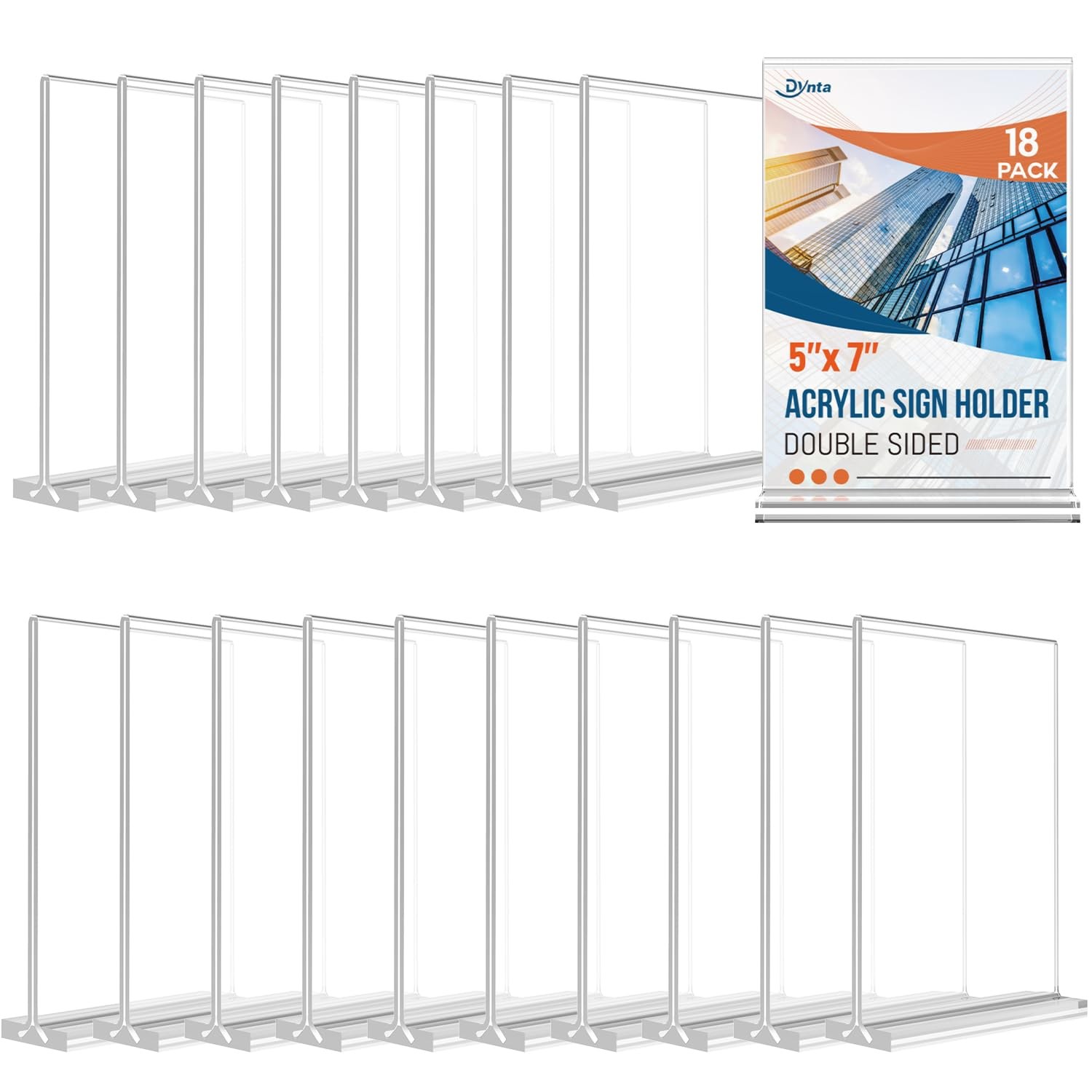 Dynta 18 Pack Acrylic Sign Holder 5×7 Inches 18 5*7 (T-shape), Clear