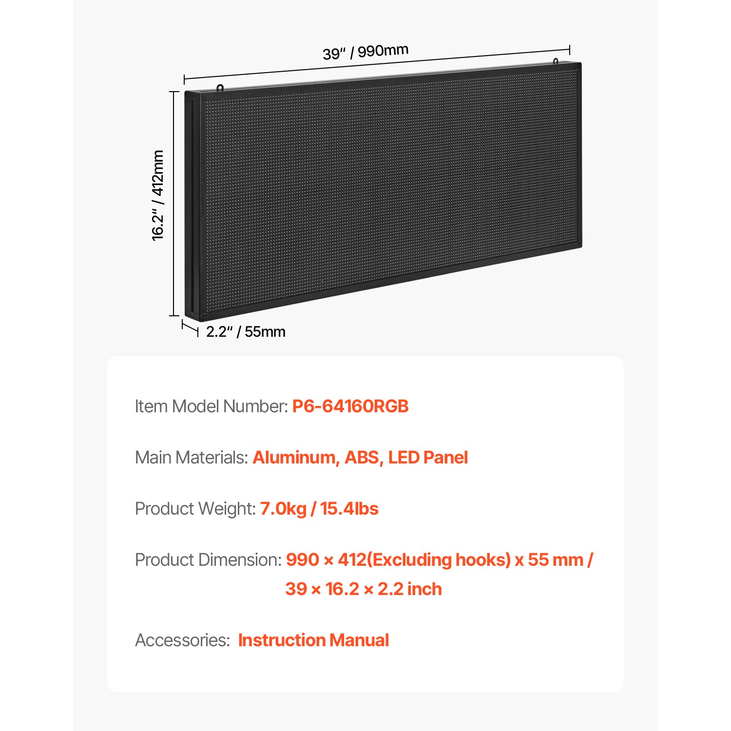 VEVOR 40×16&Prime; LED Sign Scrolling Message Display Board P6 Full Color Programmable