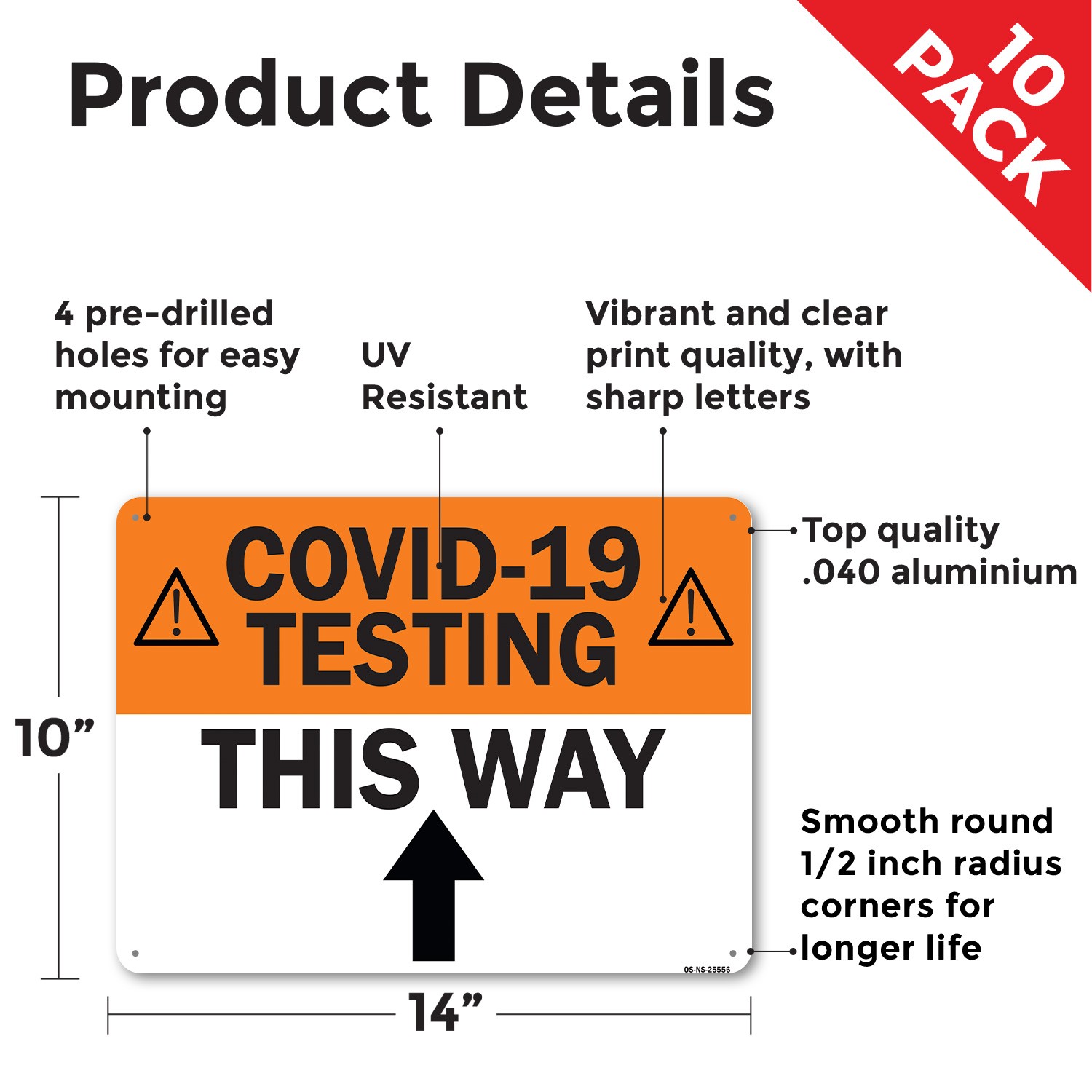COVID-19 Testing This Way Up Arrow Public Safety Sign Or Decal – 5 or 10 Pack