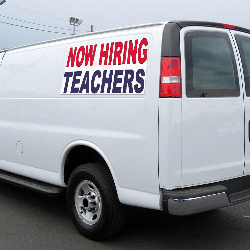 Car Magnet Set of 2 Now Hiring Teachers Red Blue Car Advertising Industrial Sign