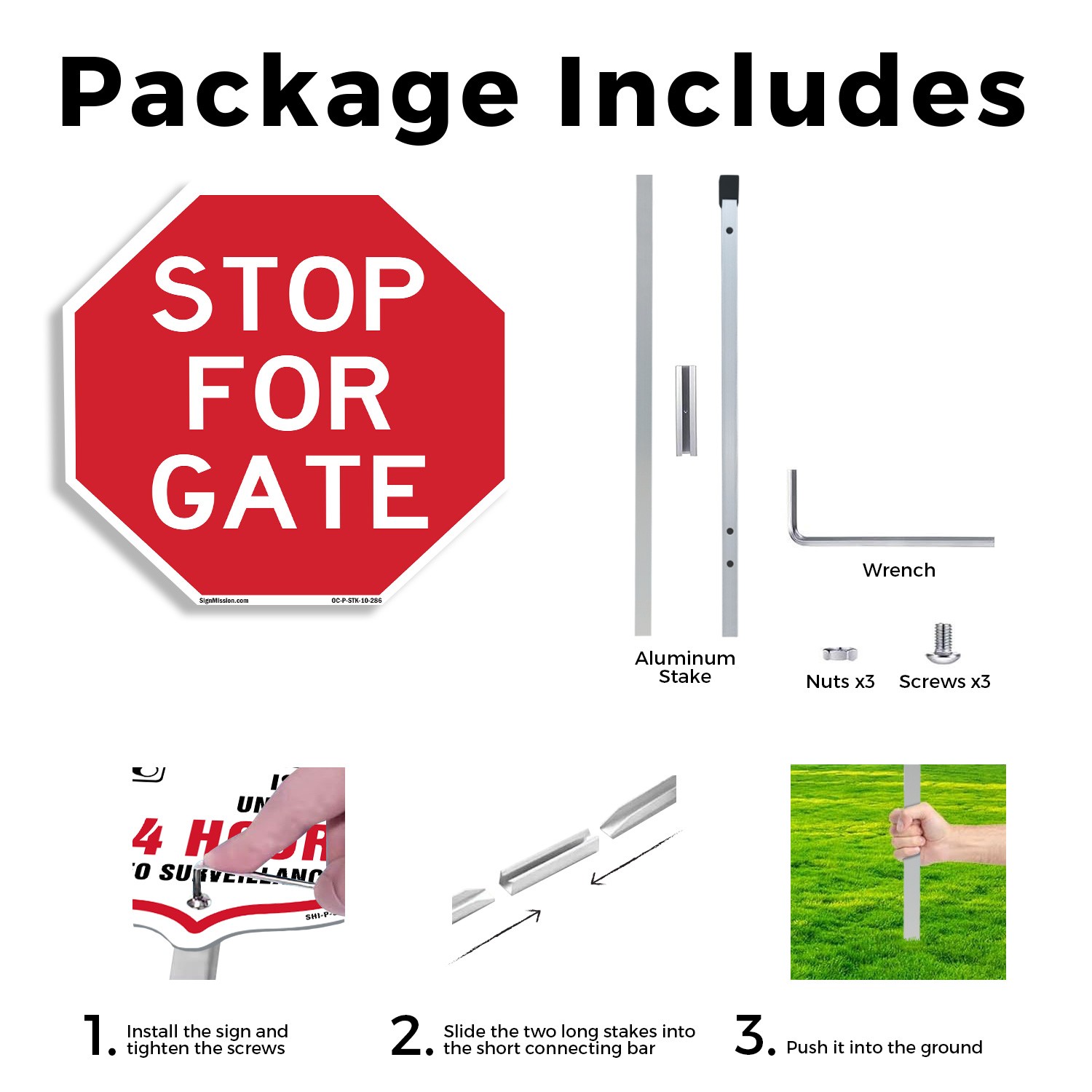Stop For Gate Octagon Sign With Stake Weather Resistant UV Protected