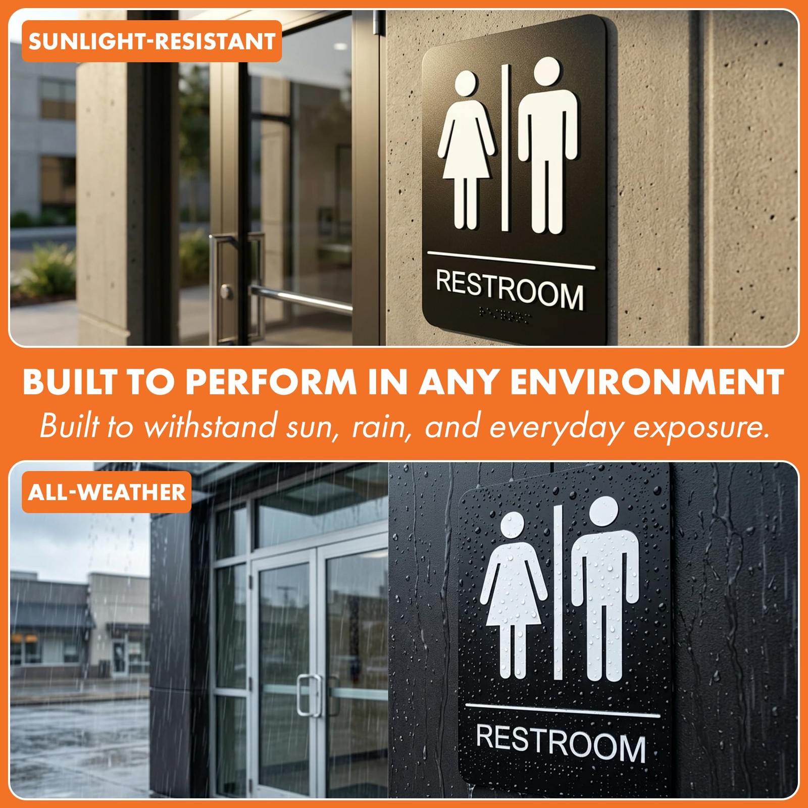 6×9 Inch Unisex Bathroom Sign ADA Compliant Braille DoubleSided Tape Acrylic