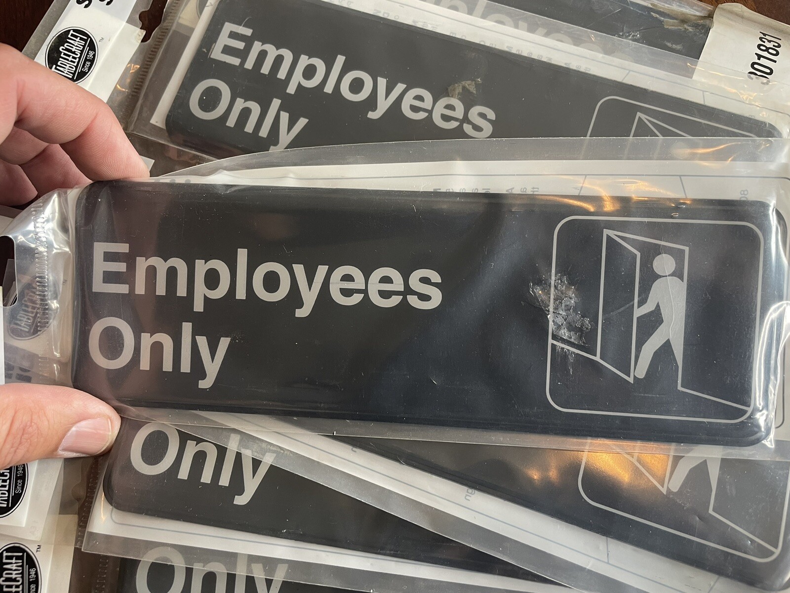LOT of 7 ‘Employees Only’ Signs 3”x9” NOS Tablecraft Products (Malaysia)