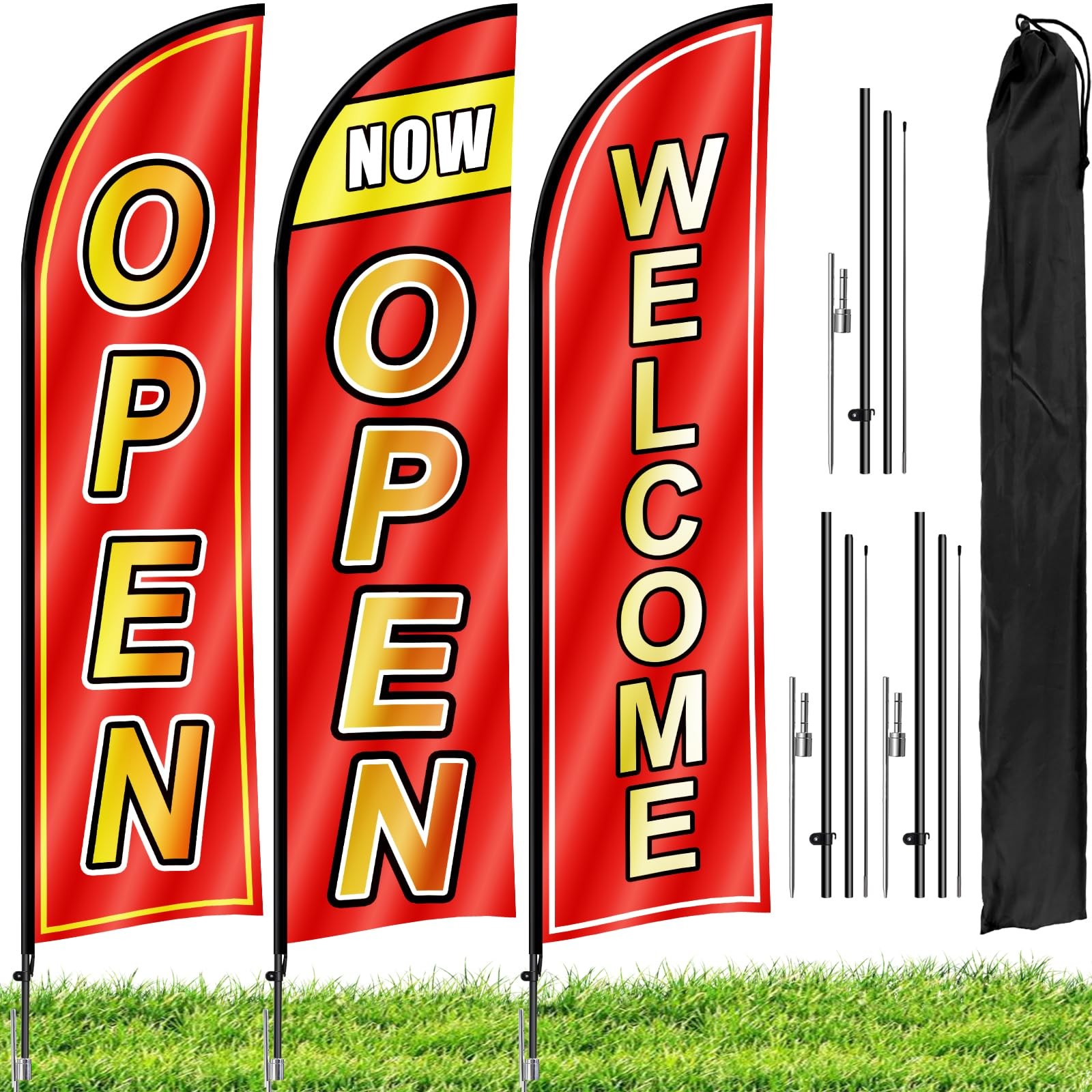 3 Sets Open Feather Flag Pole Kit, 9.2 Feet Tall Grand Opening Flag, Sign Adv…