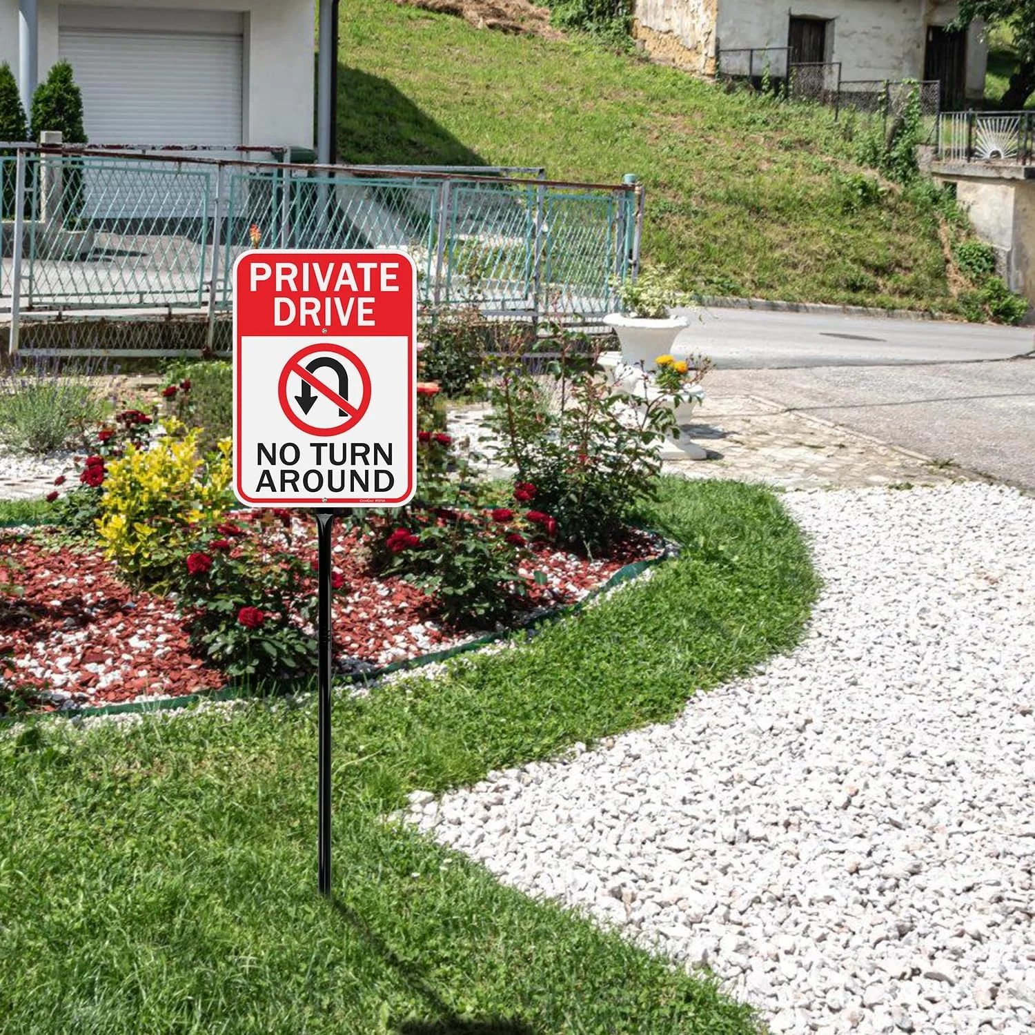 GicnKeuz Private Driveway No Turn Around Signs with 36&Prime; Heavy Duty Metal Stakes,