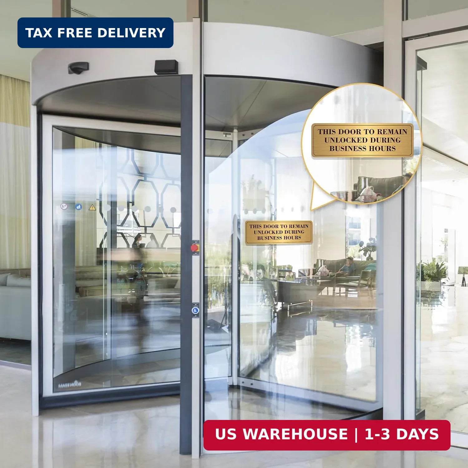 2PCS Door Must Remain Unlocked During Business Hours Sticker Sign，Self-Adhesive