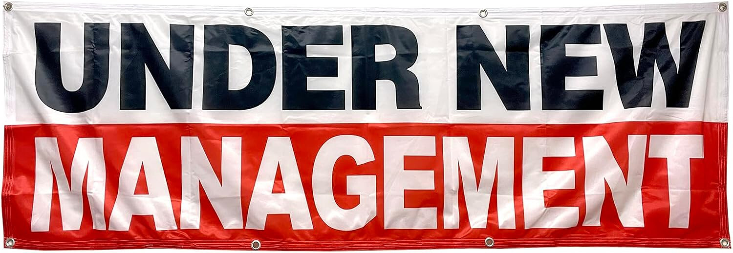 2×6 Feet UNDER NEW MANAGEMENT Banner Open Sign Polyester Fabric wrb