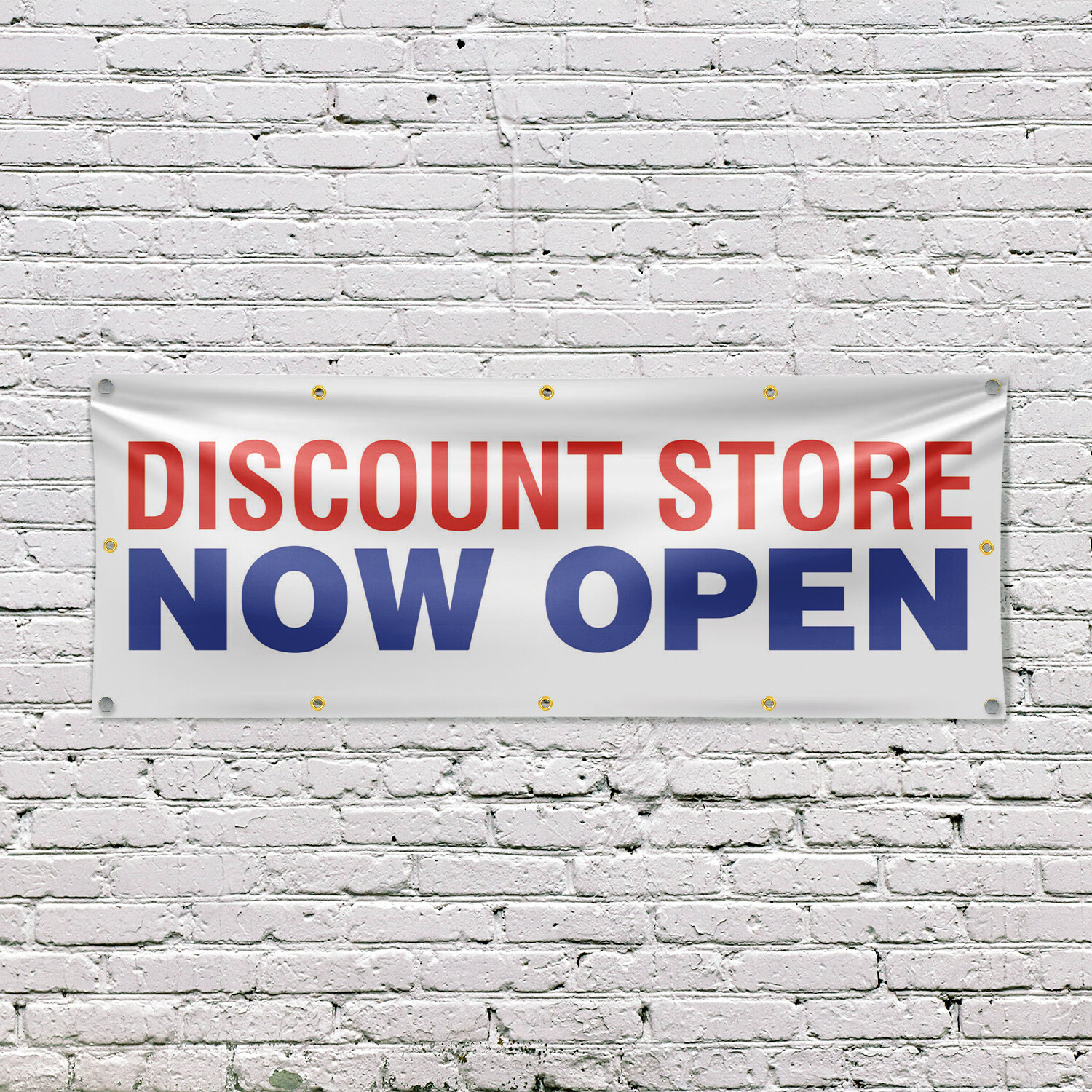 Discount Store Now Open Vinyl Banner Sign with Metal Grommets Heavy-Duty