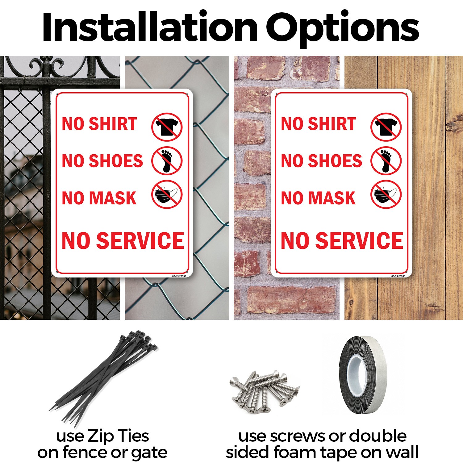 No Shirt No Shoes No Mask No Service All Red Public Safety Sign – 5 or 10 Pack