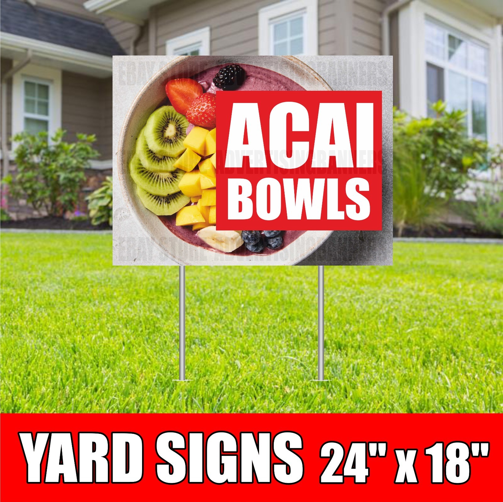 ACAI BOWLS Yard Sign with H-Stakes Breakfast Healthy Food Truck