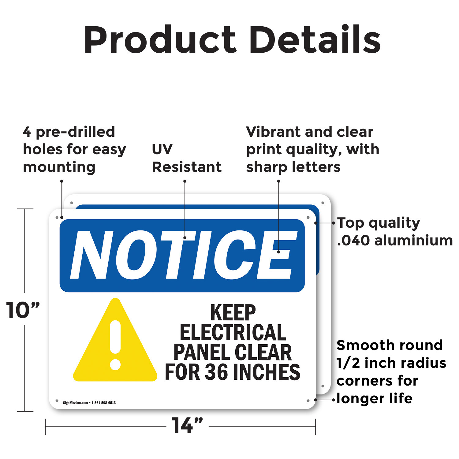 (2 Pack) Keep Electrical Panel Clear OSHA Notice Sign Decal Metal Plastic