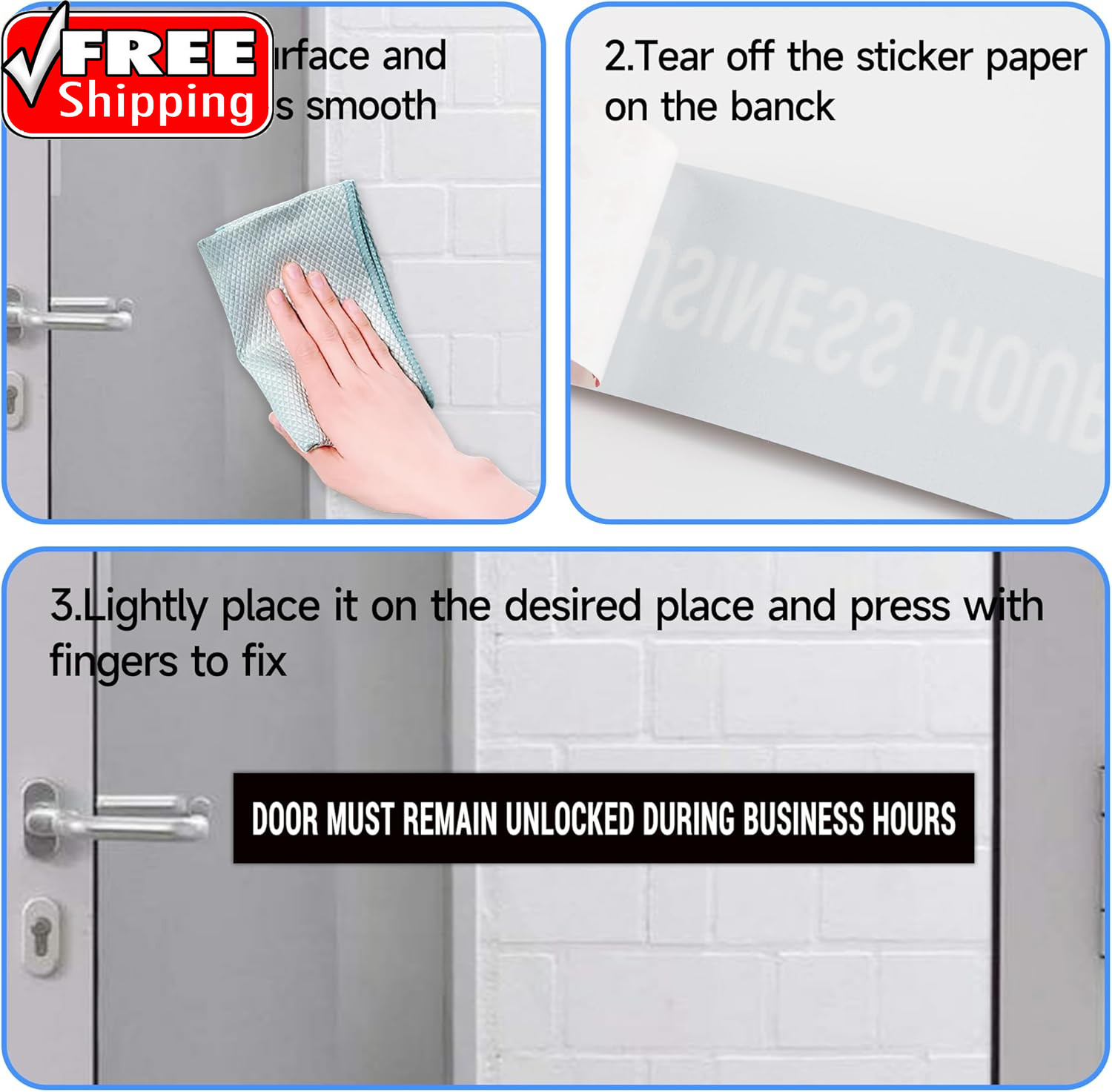 2PCS Door Must Remain Unlocked during Business Hours Sticker Sign，Self-Adhesive