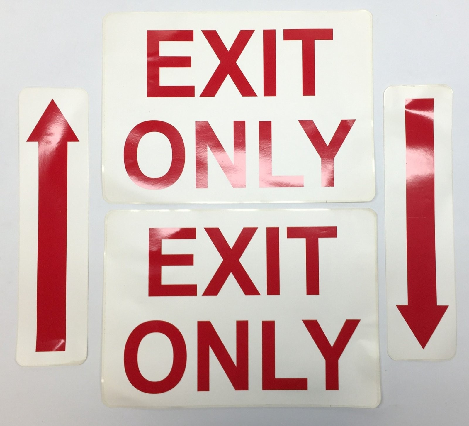 Unbranded White/Red 14&Prime;x10&Prime; &lsquo;Exit Only&rsquo; Sign(2) with Arrows(2) Adhesive Back NOS