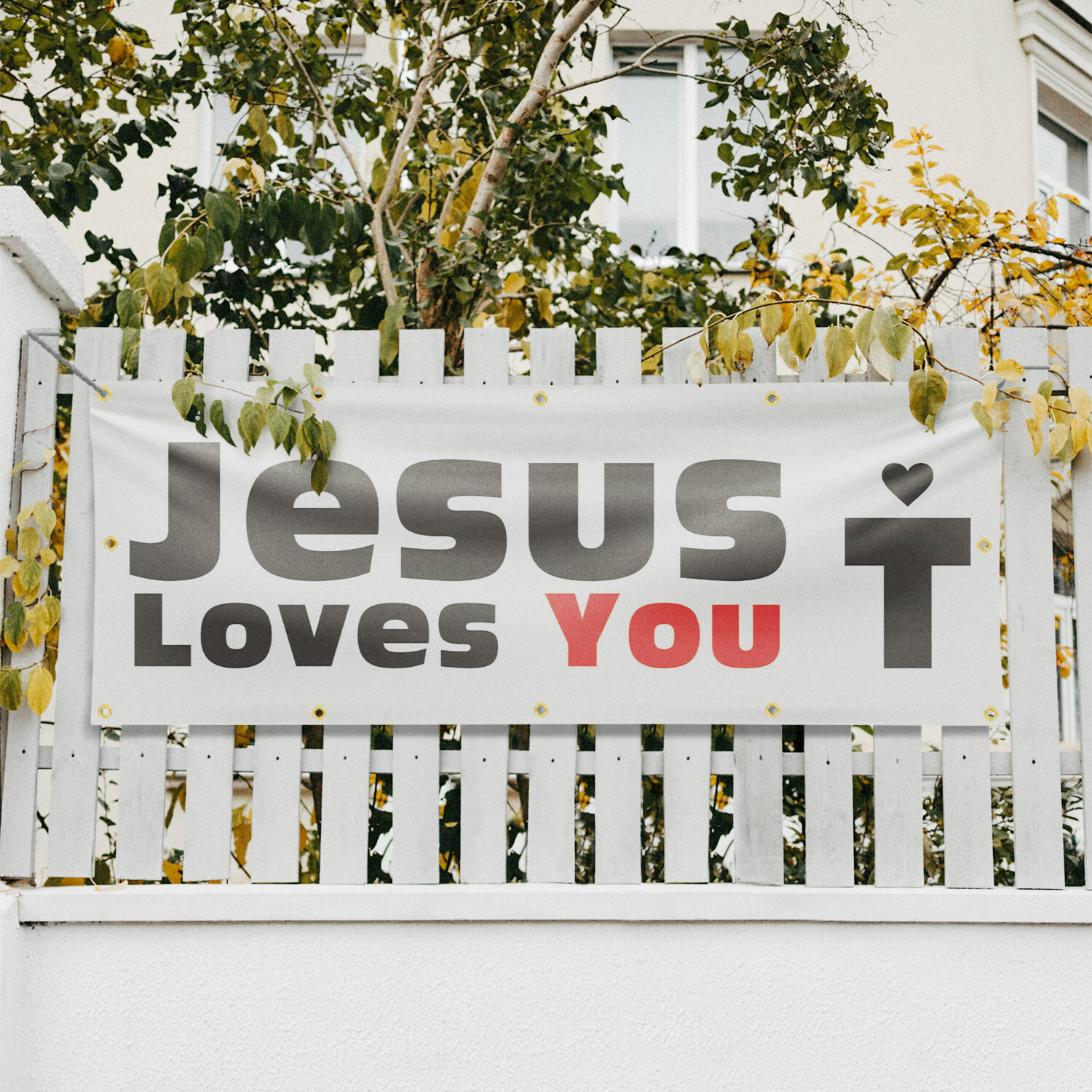 Jesus Loves You Vinyl Banner Sign with Metal Grommets Heavy-Duty Single-Sided