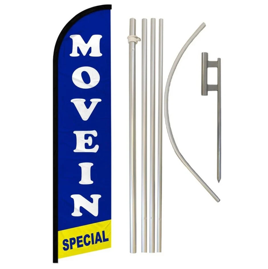 Move In Special Windless Advertising Banner Flag & Pole Kit (BLUE)